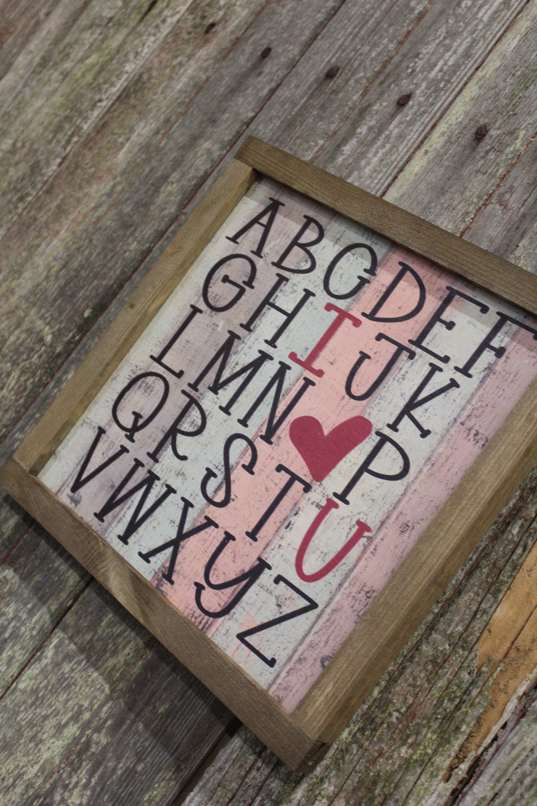 Valentines Wood Sign Alphabet ABC's Heart Sweetest Day Valentines Day I Heart You I Love You Shiplap Print Art Farmhouse Primitive Rustic
