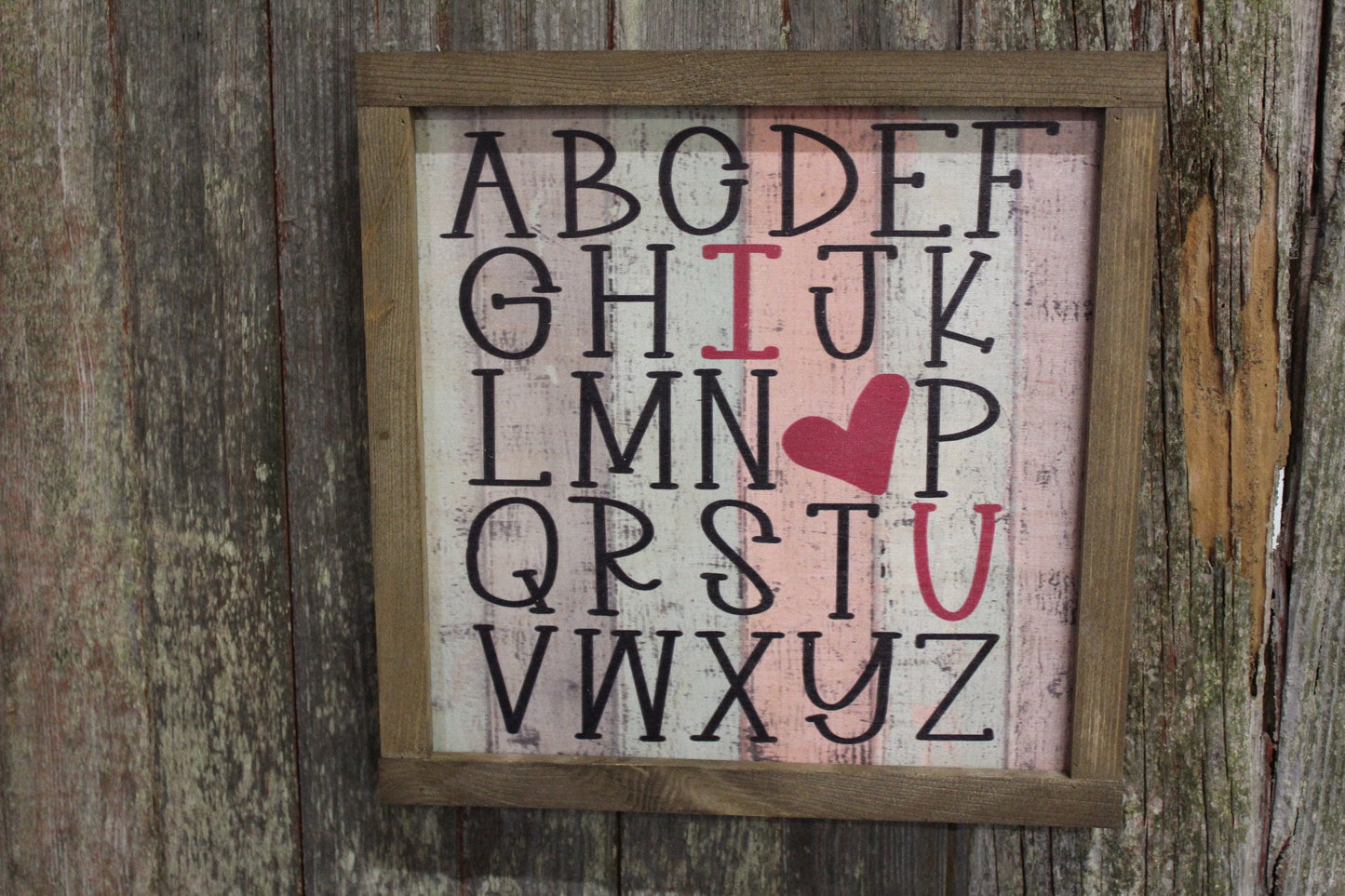 Valentines Wood Sign Alphabet ABC's Heart Sweetest Day Valentines Day I Heart You I Love You Shiplap Print Art Farmhouse Primitive Rustic