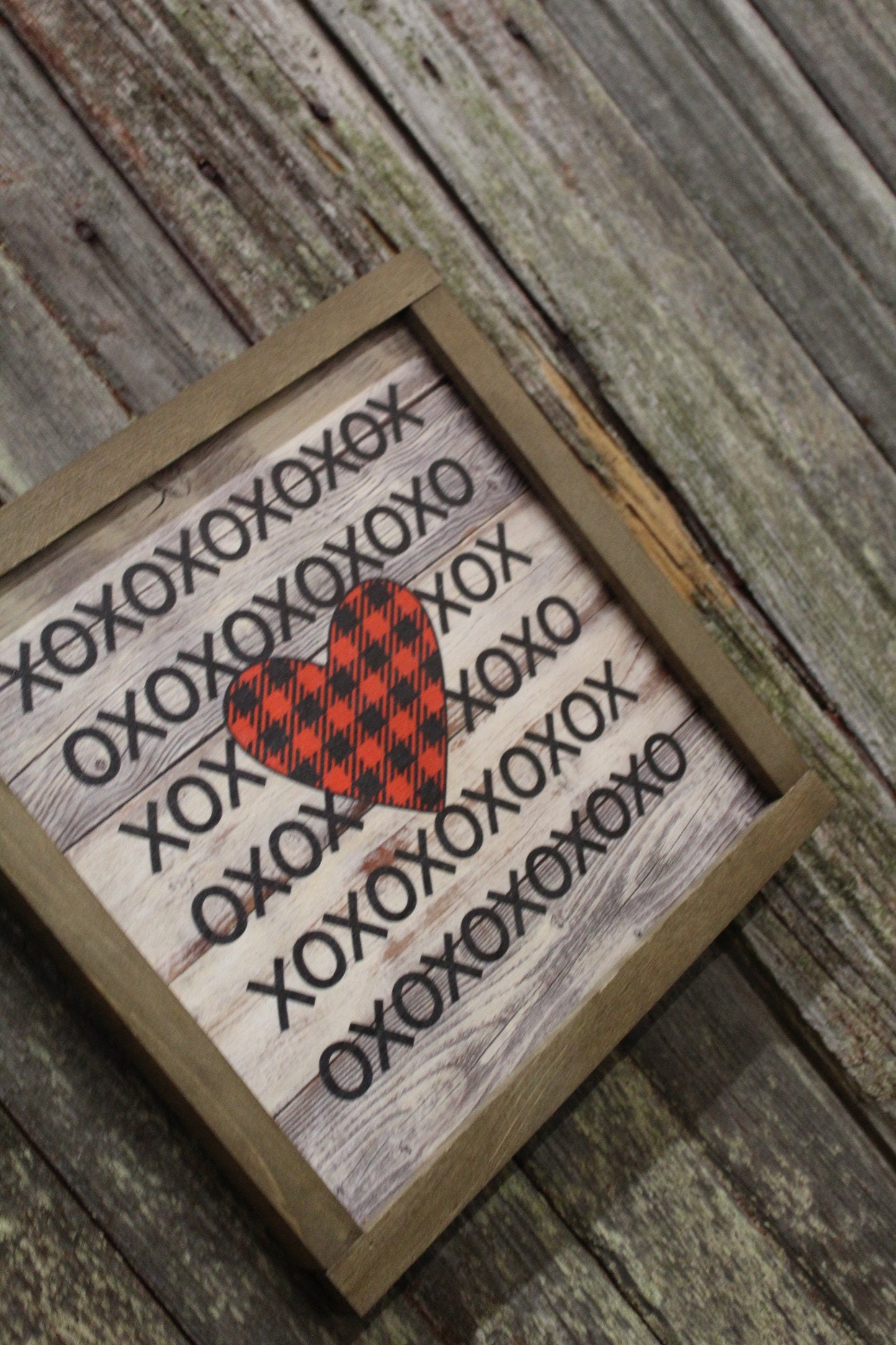 Valentines Wood Sign XOXO Text Buffalo Plaid Heart Sweetest Day Valentines Day Red Shiplap Print Art Farmhouse Primitive Rustic