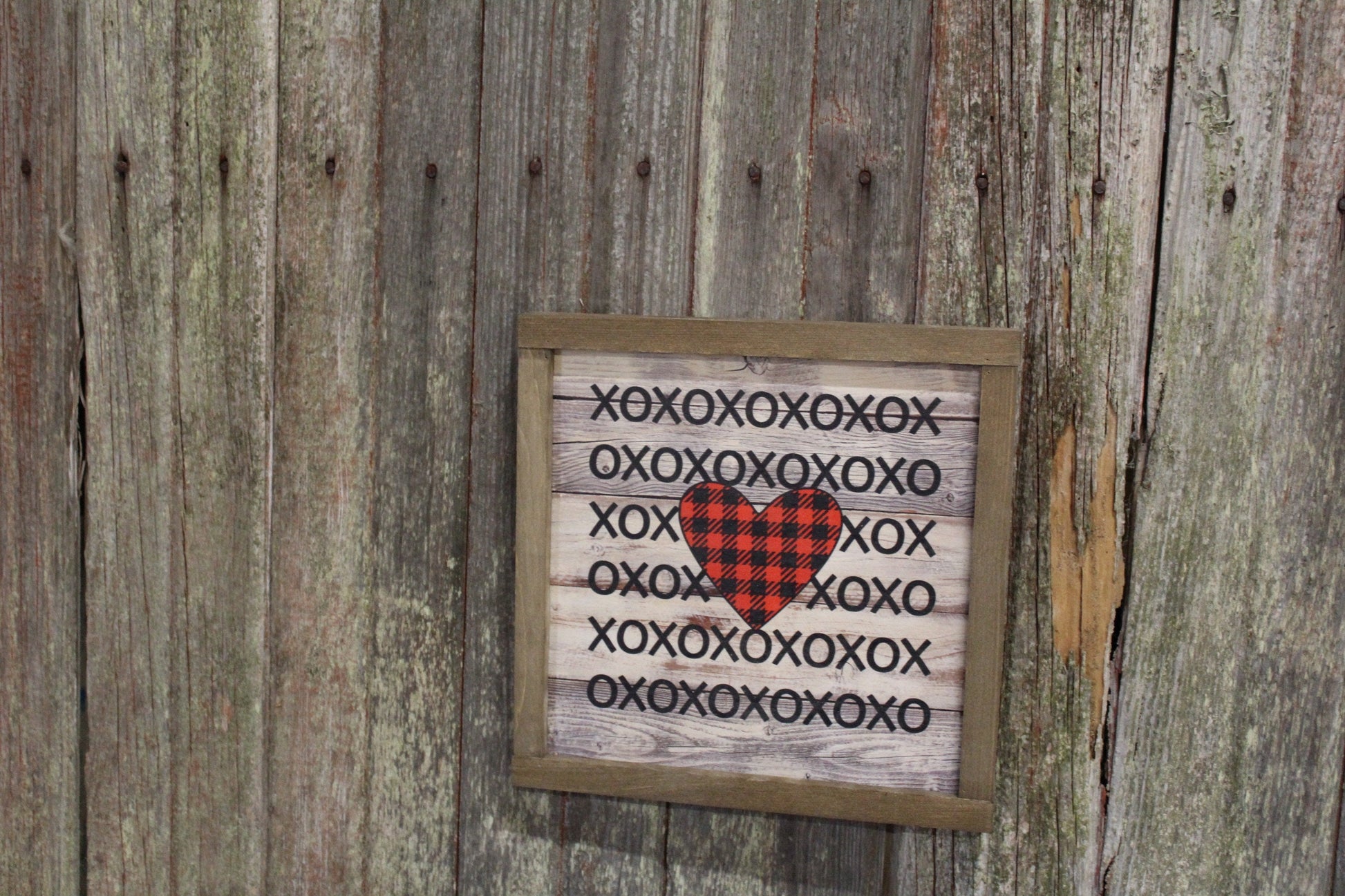 Valentines Wood Sign XOXO Text Buffalo Plaid Heart Sweetest Day Valentines Day Red Shiplap Print Art Farmhouse Primitive Rustic