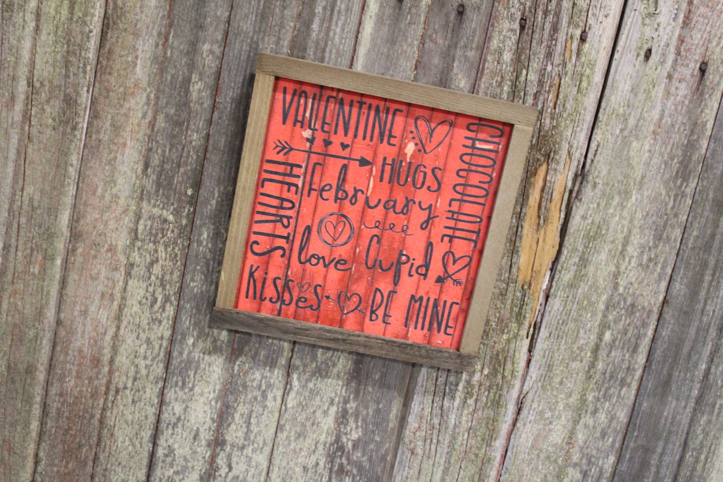 Valentines Wood Sign XOXO Text February Kiss Hug Phrases Heart Sweetest Day Valentines Day Red Shiplap Print Art Farmhouse Primitive Rustic