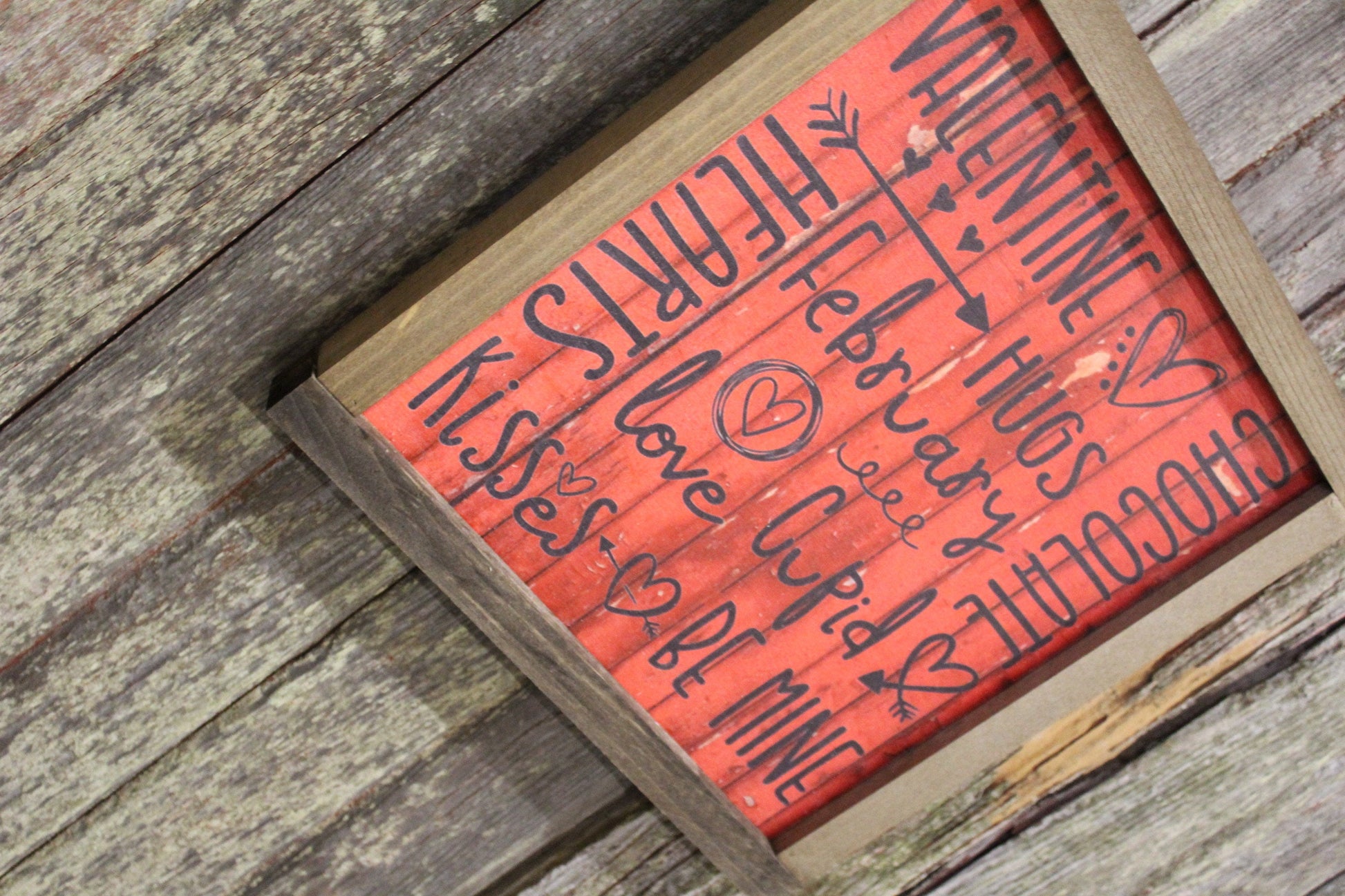 Valentines Wood Sign XOXO Text February Kiss Hug Phrases Heart Sweetest Day Valentines Day Red Shiplap Print Art Farmhouse Primitive Rustic