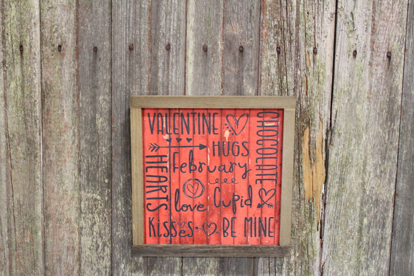 Valentines Wood Sign XOXO Text February Kiss Hug Phrases Heart Sweetest Day Valentines Day Red Shiplap Print Art Farmhouse Primitive Rustic