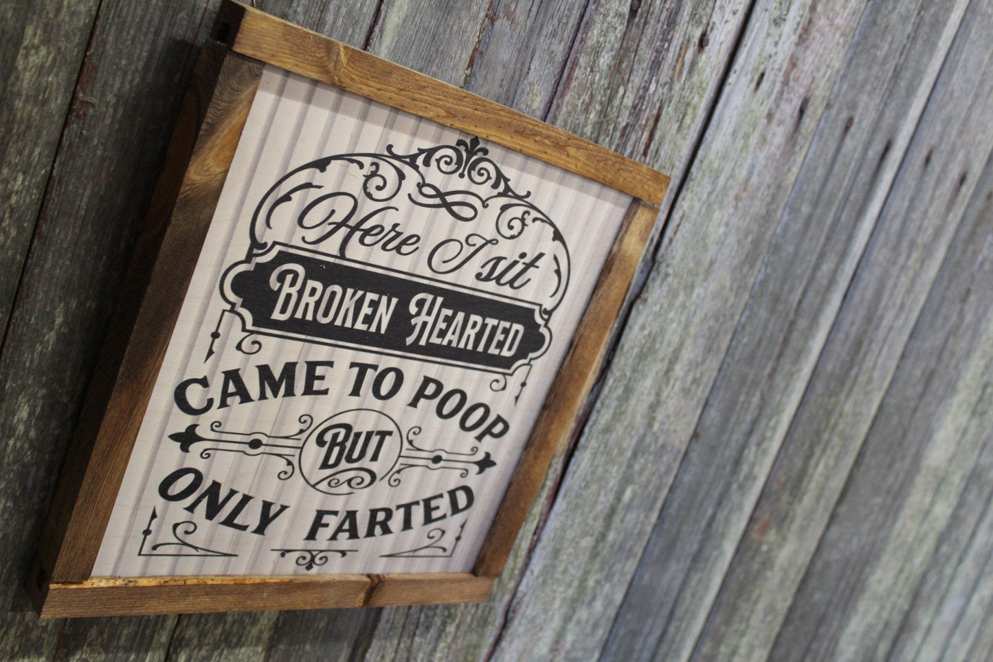 Here I Sit Broken Hearted Bathroom Wood Sign Only Farted Wall Art Decoration Wall Hanging Farmhouse Rustic Shiplap Funny Humor Retro Scroll