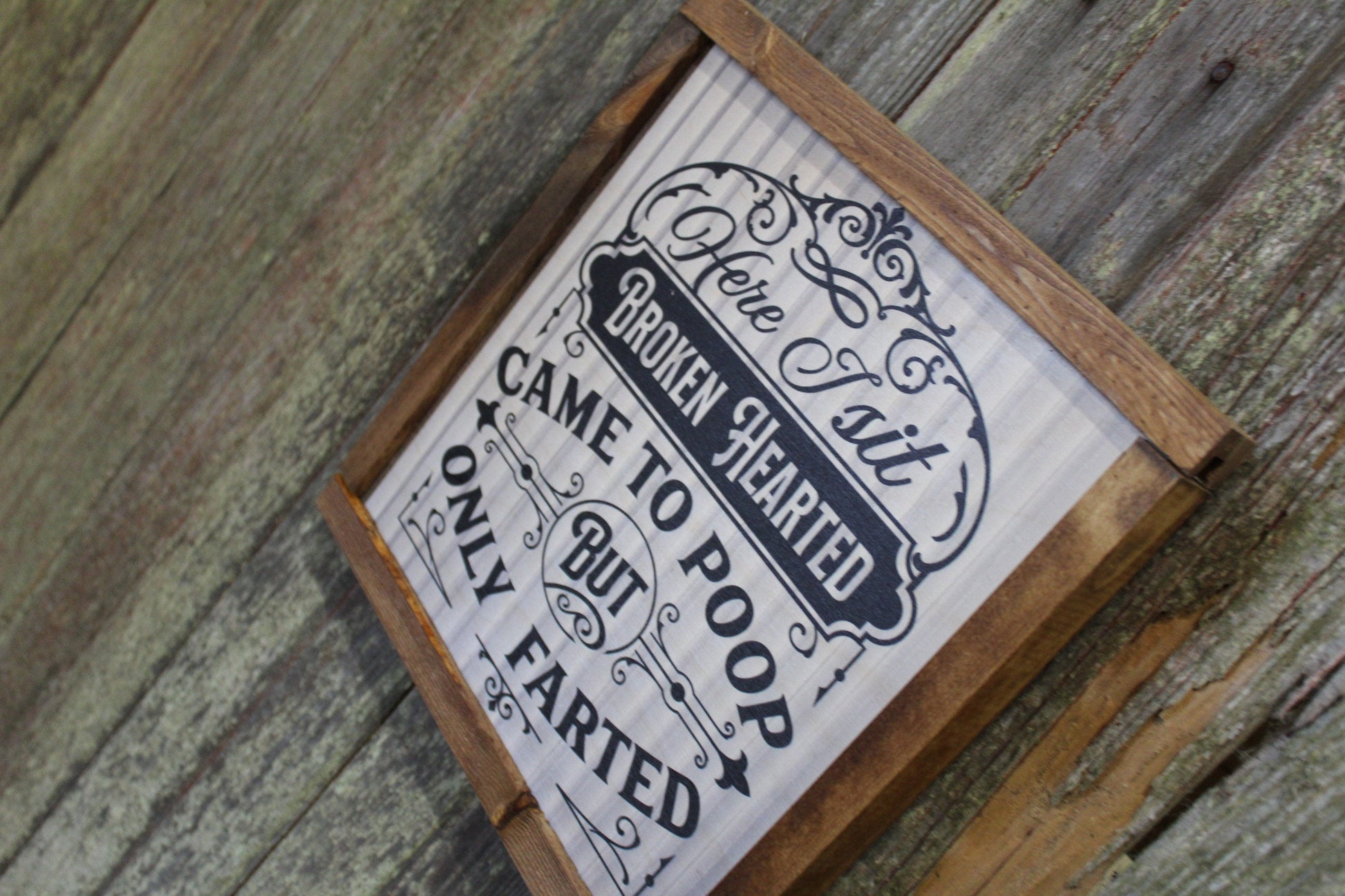 Here I Sit Broken Hearted Bathroom Wood Sign Only Farted Wall Art Decoration Wall Hanging Farmhouse Rustic Shiplap Funny Humor Retro Scroll