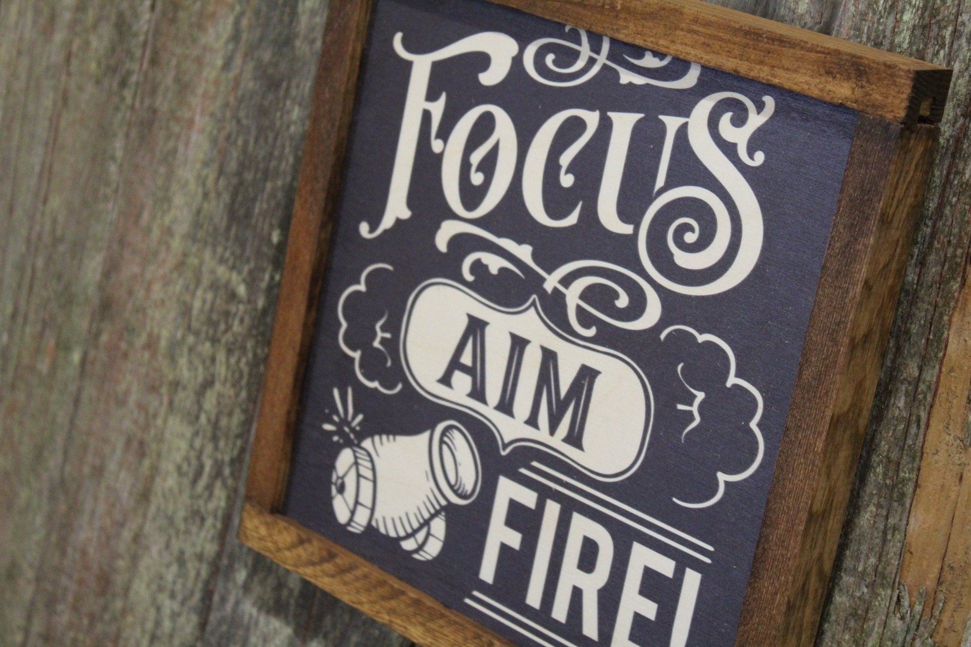 Focus Aim Fire Bathroom Wood Sign Canon Half Bath Wall Art Wall Hanging Farmhouse Rustic Shiplap Funny Humor Retro Scroll Clean Wash