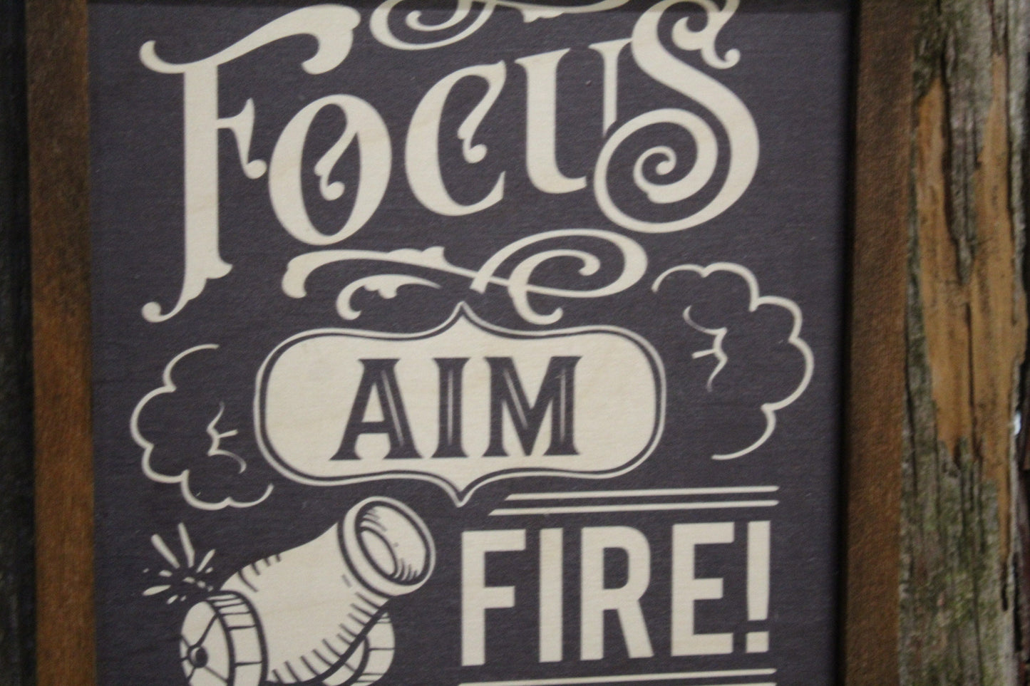 Focus Aim Fire Bathroom Wood Sign Canon Half Bath Wall Art Wall Hanging Farmhouse Rustic Shiplap Funny Humor Retro Scroll Clean Wash