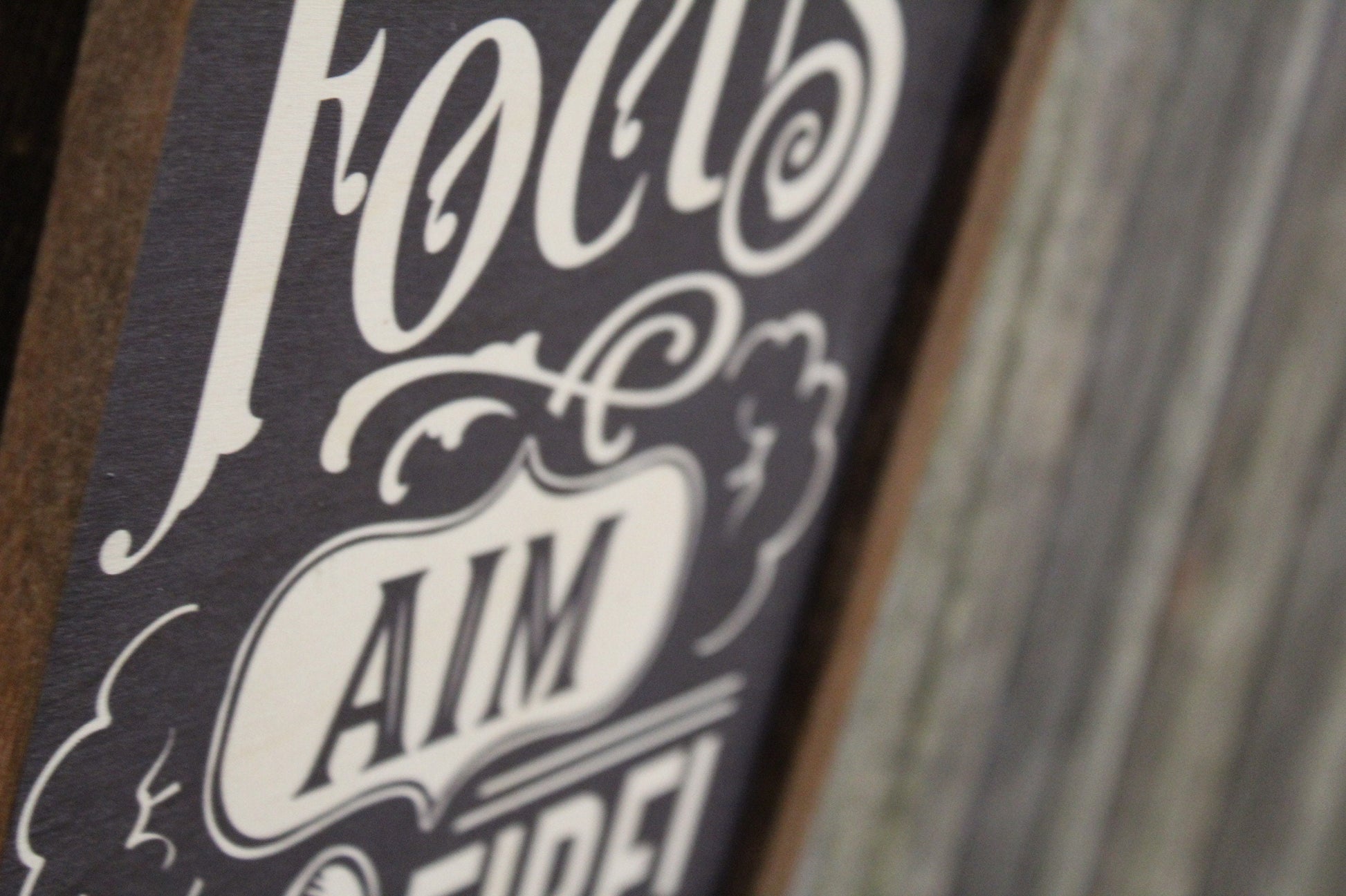 Focus Aim Fire Bathroom Wood Sign Canon Half Bath Wall Art Wall Hanging Farmhouse Rustic Shiplap Funny Humor Retro Scroll Clean Wash