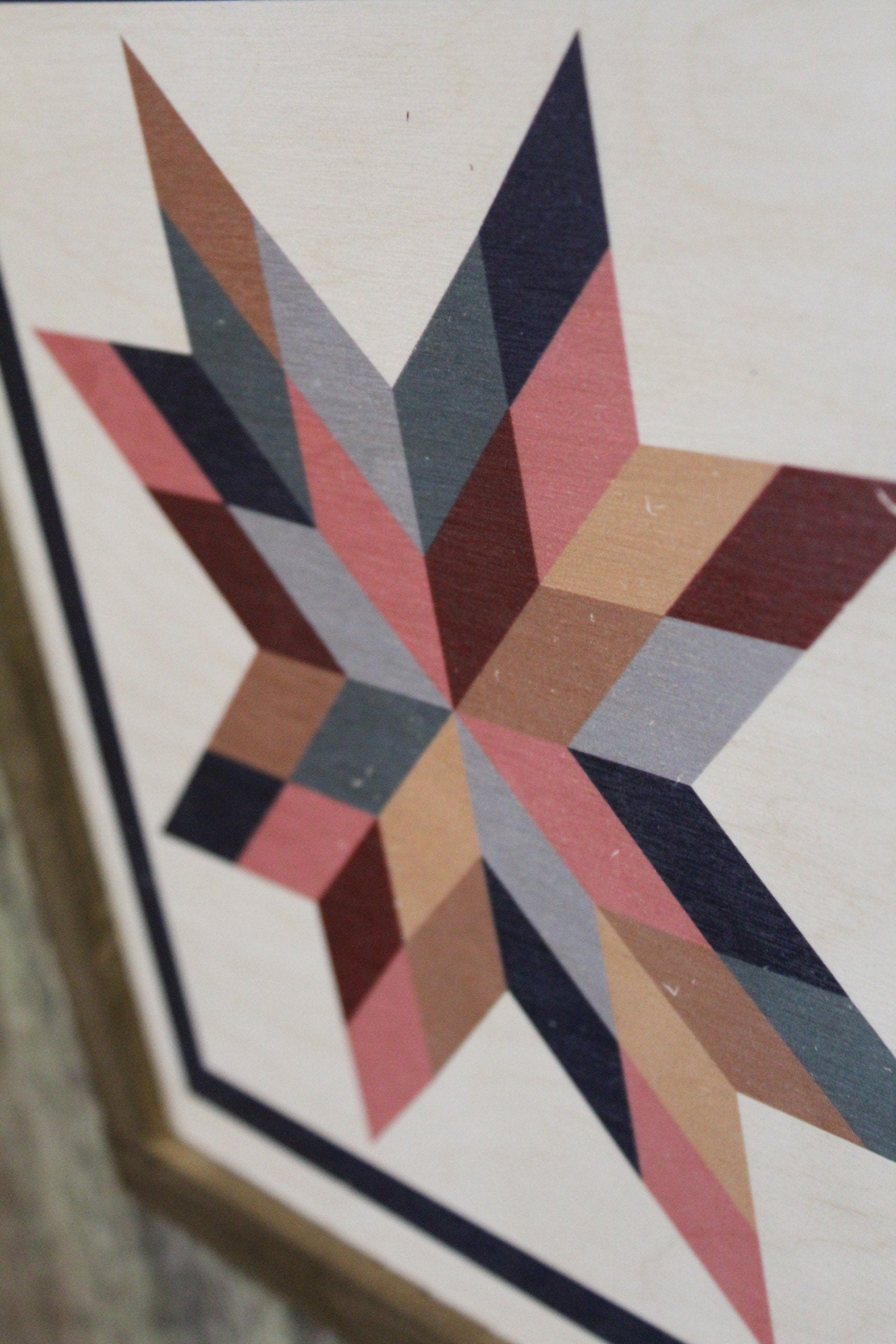 Star Triangle Barn Quilt Wood Sign Stylized Geometric Origami Pastel Square Pattern Block Wall Art Farmhouse Primitive Rustic