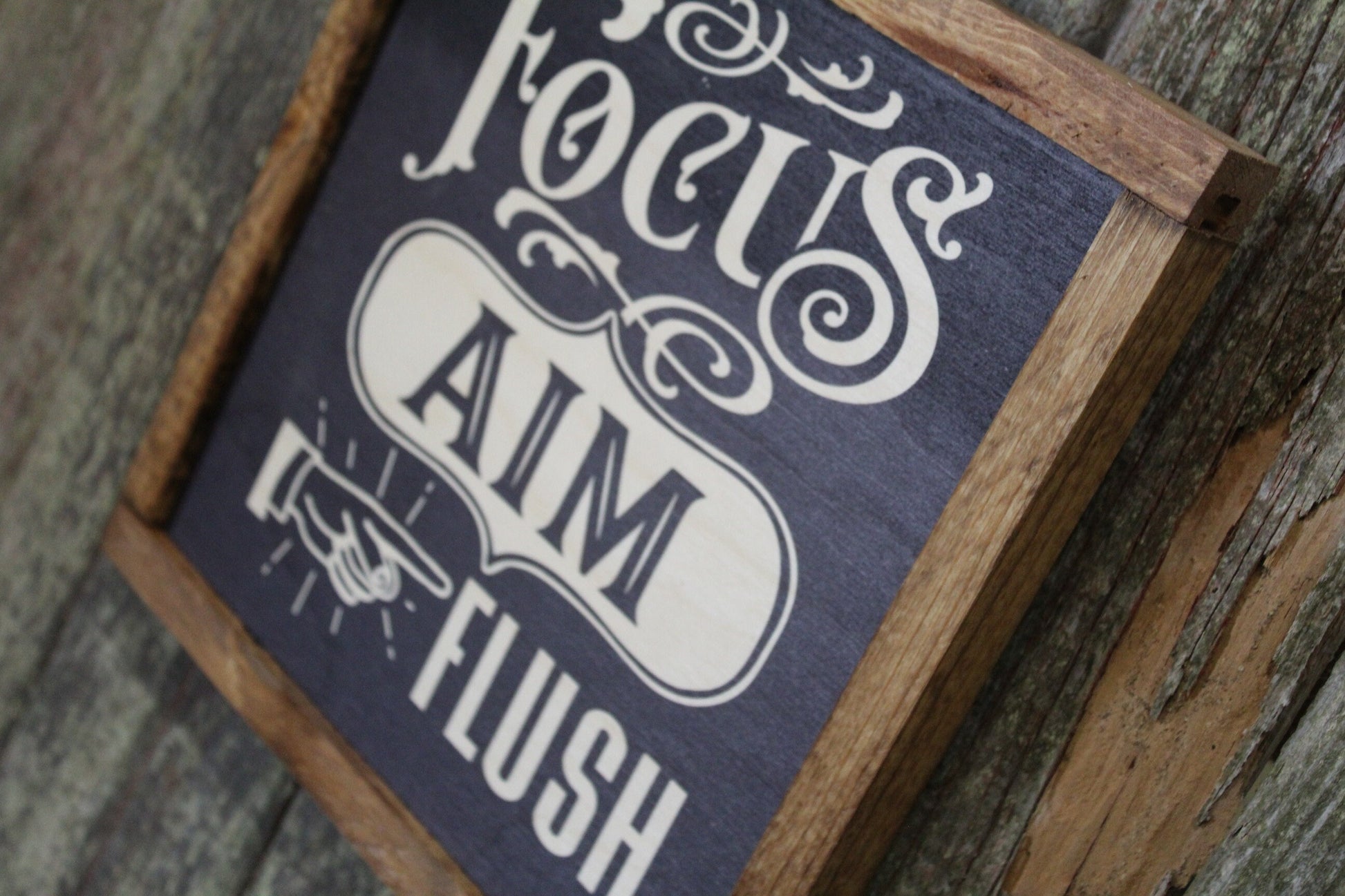 Focus Aim Flush Bathroom Wood Sign Half Bath Wall Art Wall Hanging Farmhouse Rustic Shiplap Funny Humor Retro Scroll Clean Bathroom Wash