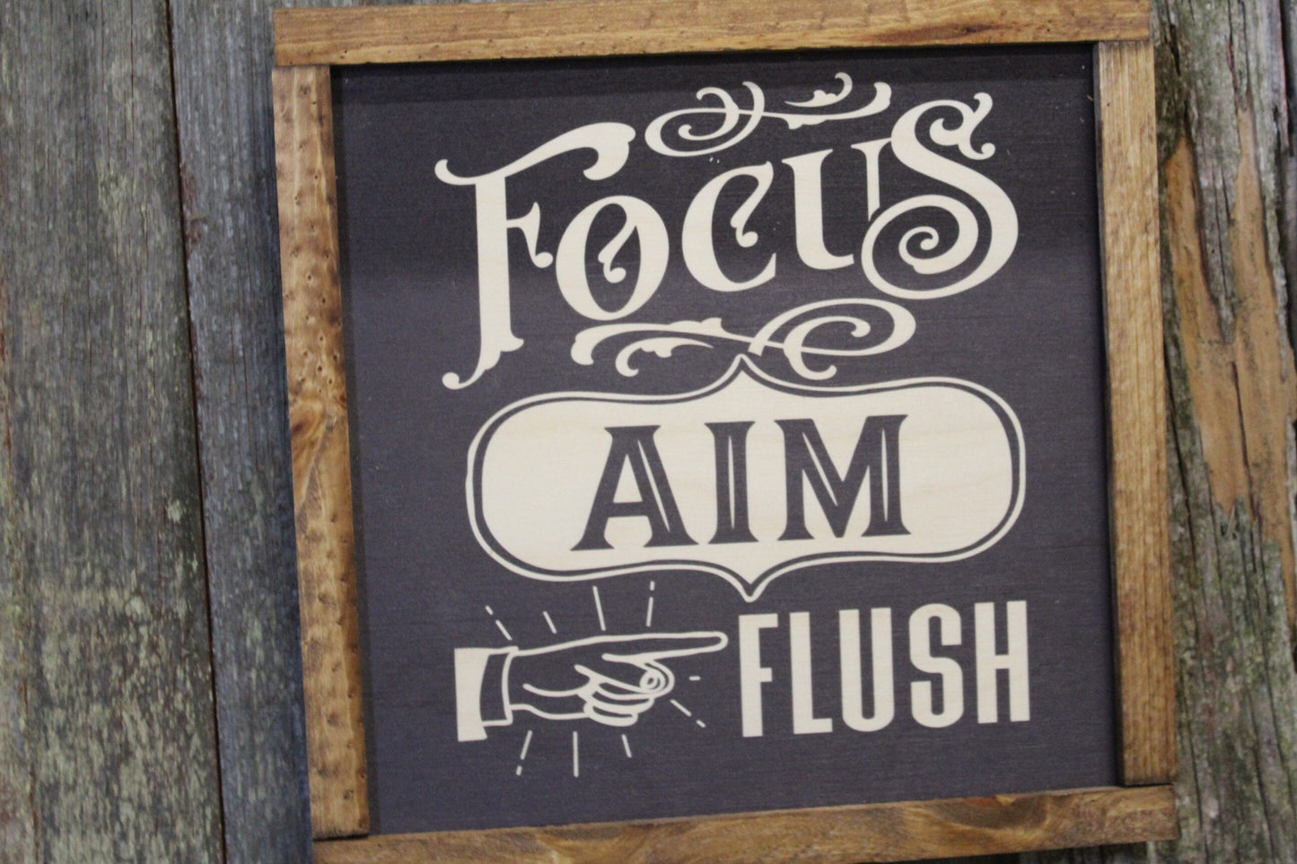 Focus Aim Flush Bathroom Wood Sign Half Bath Wall Art Wall Hanging Farmhouse Rustic Shiplap Funny Humor Retro Scroll Clean Bathroom Wash