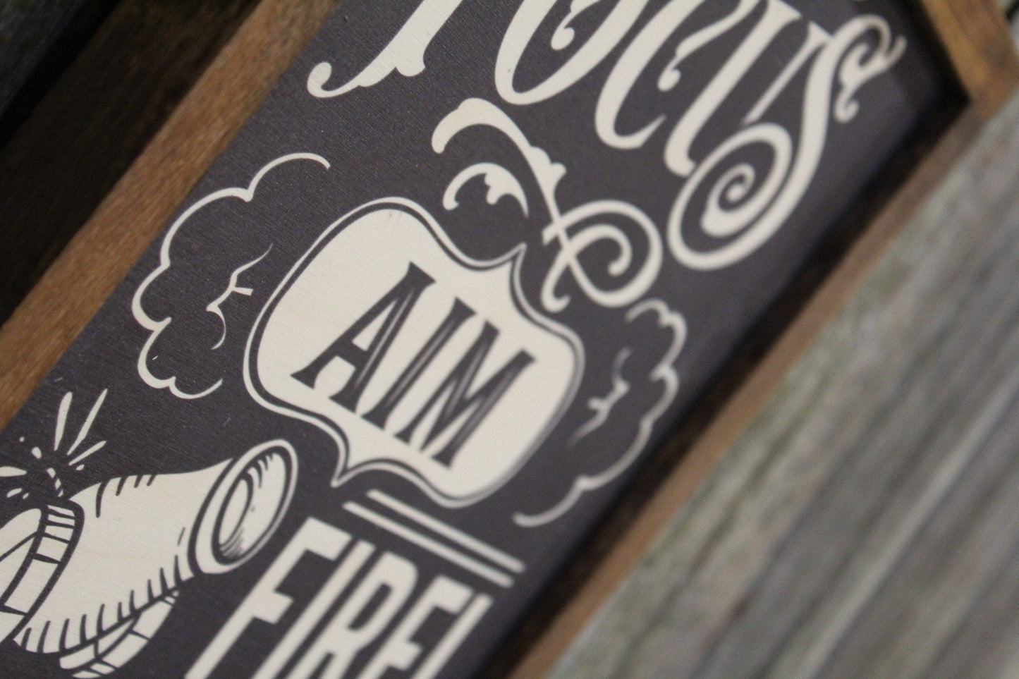 Focus Aim Fire Bathroom Wood Sign Canon Half Bath Wall Art Wall Hanging Farmhouse Rustic Shiplap Funny Humor Retro Scroll Clean Wash