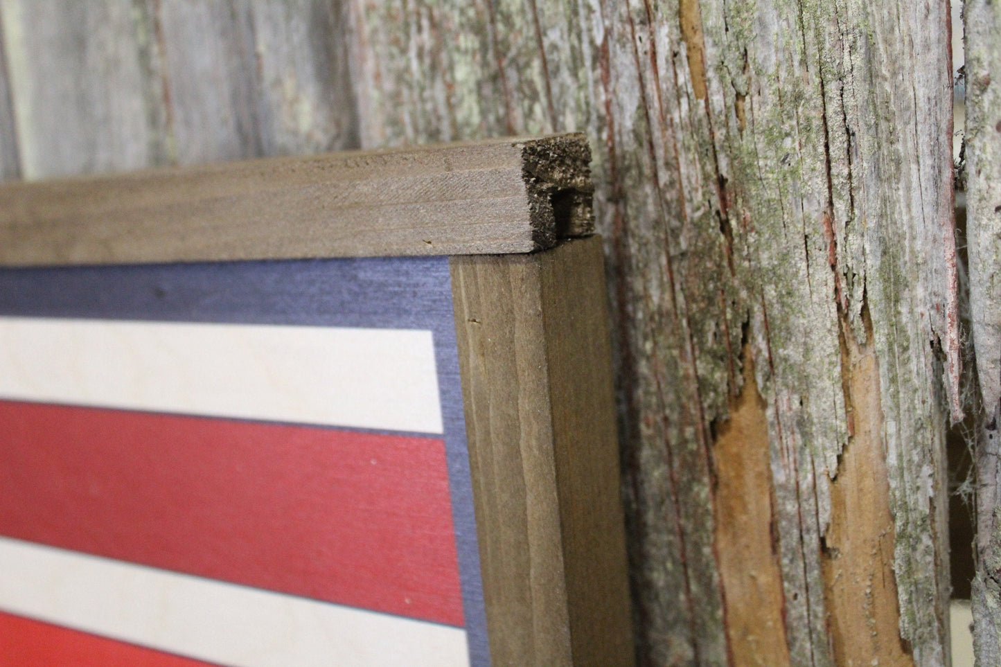 Patriotic Barn Quilt Wood Sign Red White Blue Stripe Stars Country Brown Framed Print Wall Art Farmhouse Primitive Rustic