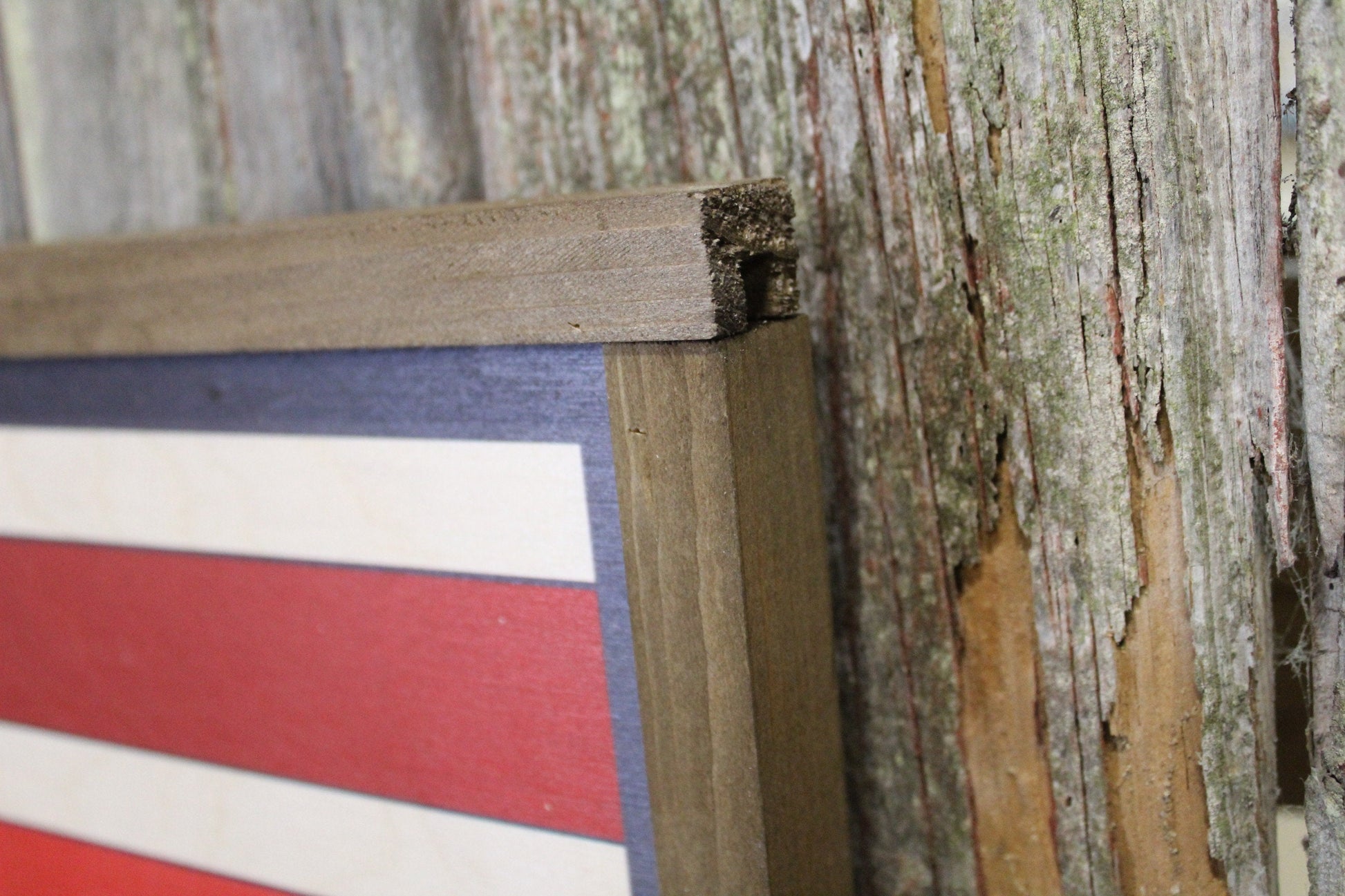 Patriotic Barn Quilt Wood Sign Red White Blue Stripe Stars Country Brown Framed Print Wall Art Farmhouse Primitive Rustic