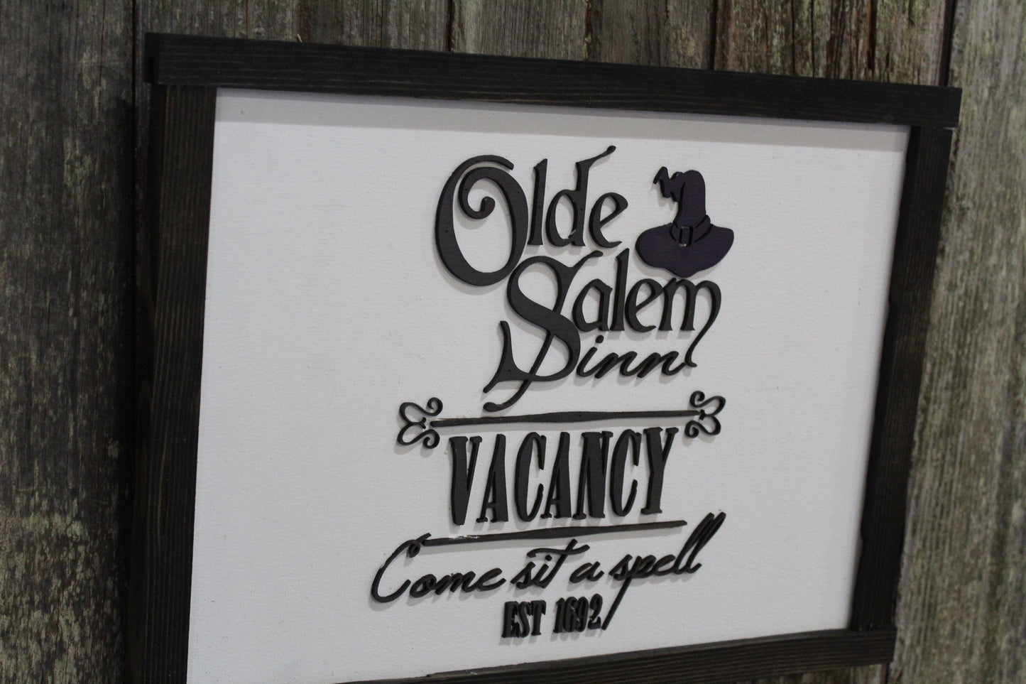 Old Salem Inn Halloween Sign Raised 3D Wood Black Vacancy Come Sit A Spell Witch Décor Decoration Wall Art Farmhouse Rustic Primitive