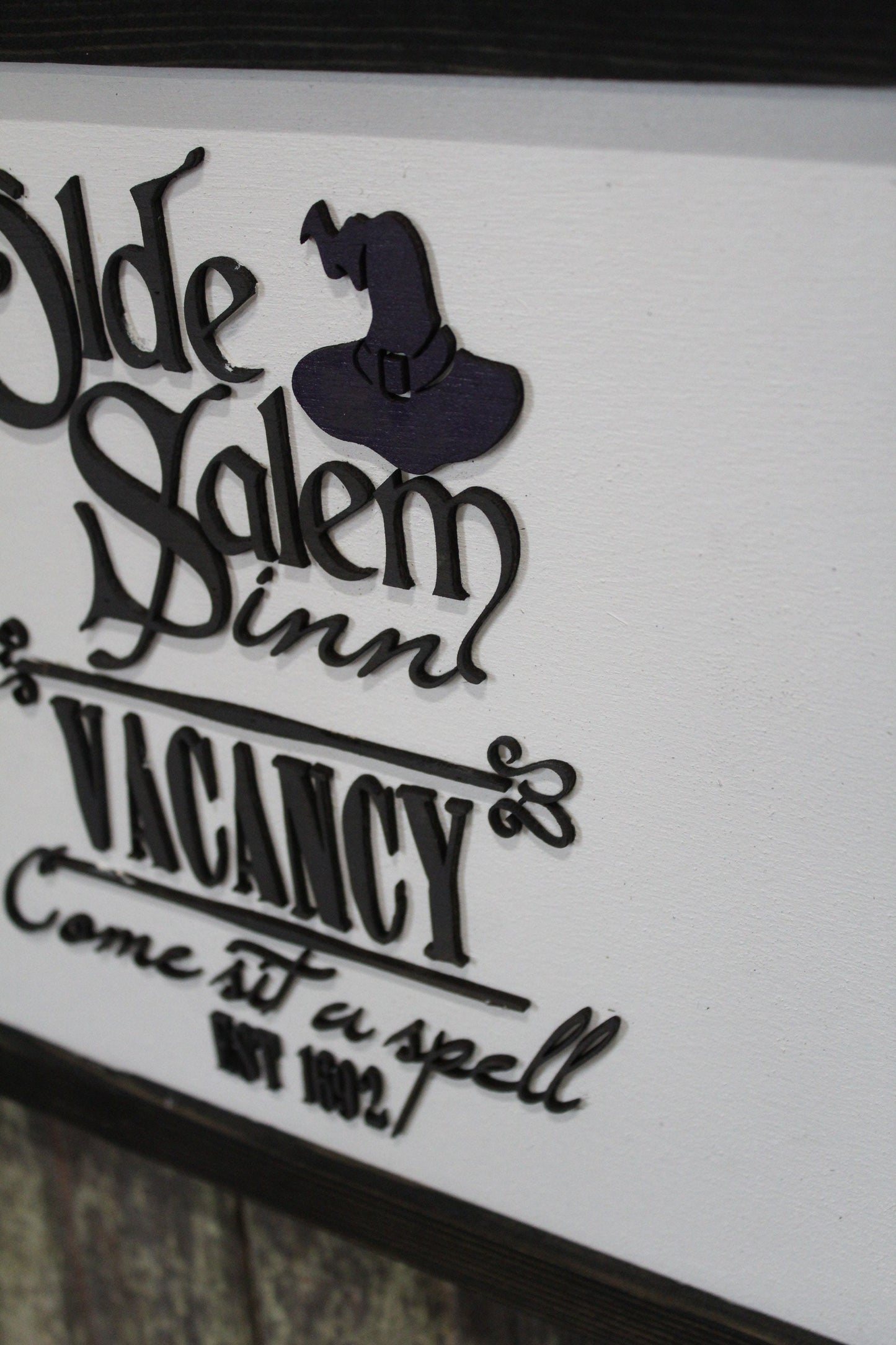 Old Salem Inn Halloween Sign Raised 3D Wood Black Vacancy Come Sit A Spell Witch Décor Decoration Wall Art Farmhouse Rustic Primitive