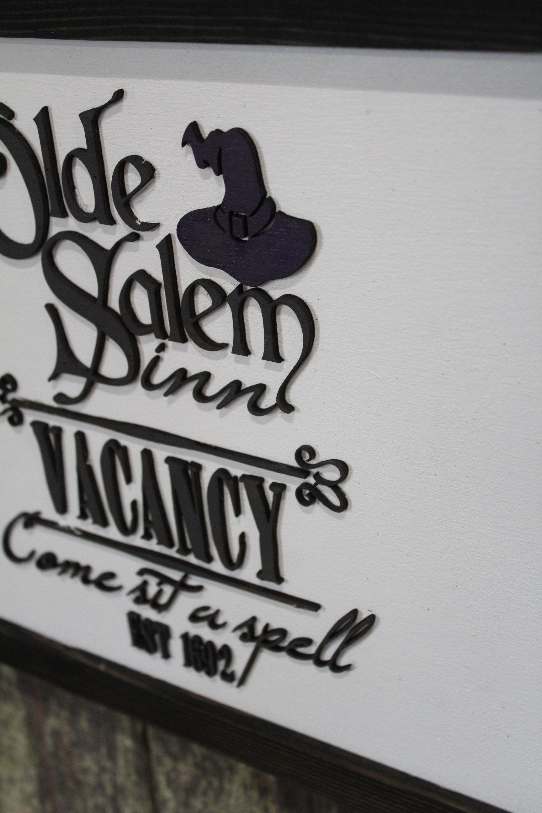 Old Salem Inn Halloween Sign Raised 3D Wood Black Vacancy Come Sit A Spell Witch Décor Decoration Wall Art Farmhouse Rustic Primitive