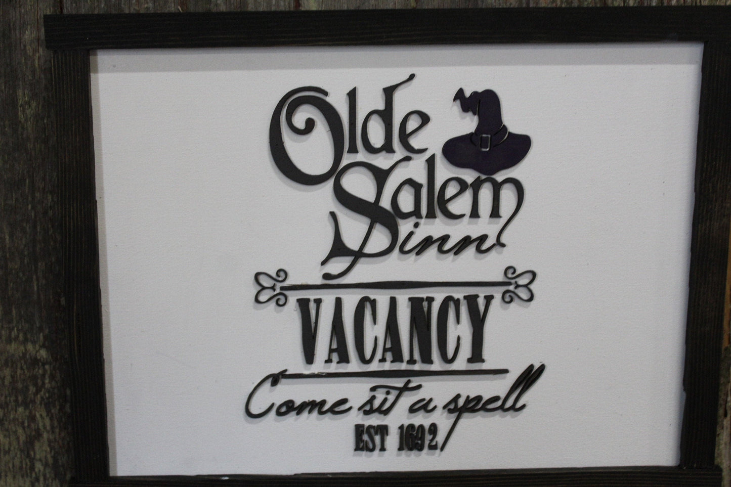Old Salem Inn Halloween Sign Raised 3D Wood Black Vacancy Come Sit A Spell Witch Décor Decoration Wall Art Farmhouse Rustic Primitive