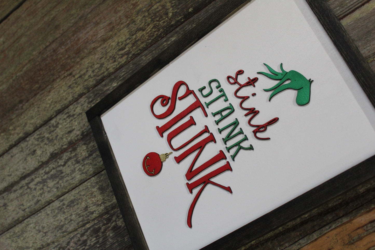 Stink Stank Stunk Sign Raised 3D Wood Mean One Christmas Décor Decoration Wall Art Farmhouse Rustic Primitive Fingers Smile Hand Festive