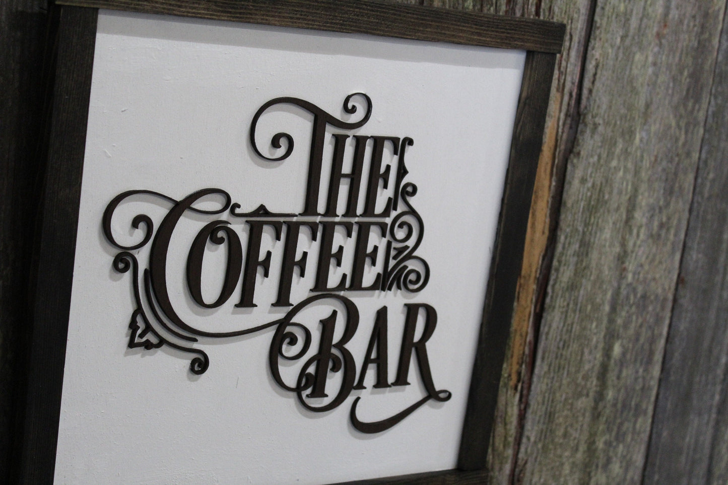 The Coffee Bar Raised 3D Wood Black White Scroll Text Décor Decoration Wall Art Farmhouse Rustic Handmade Accessories Kitchen
