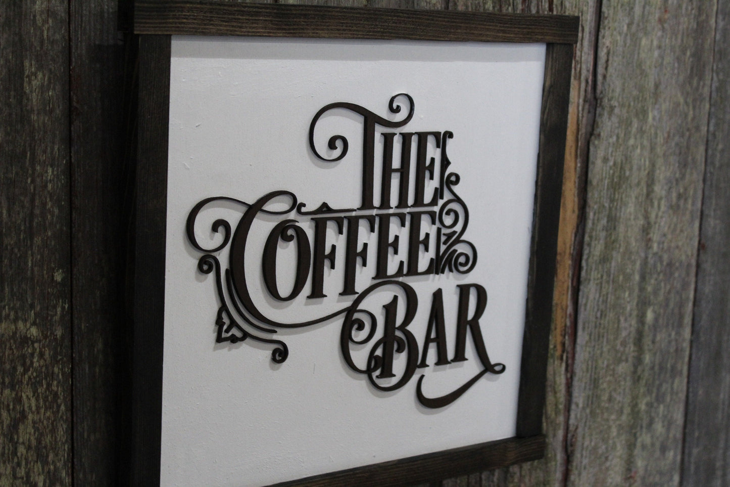The Coffee Bar Raised 3D Wood Black White Scroll Text Décor Decoration Wall Art Farmhouse Rustic Handmade Accessories Kitchen