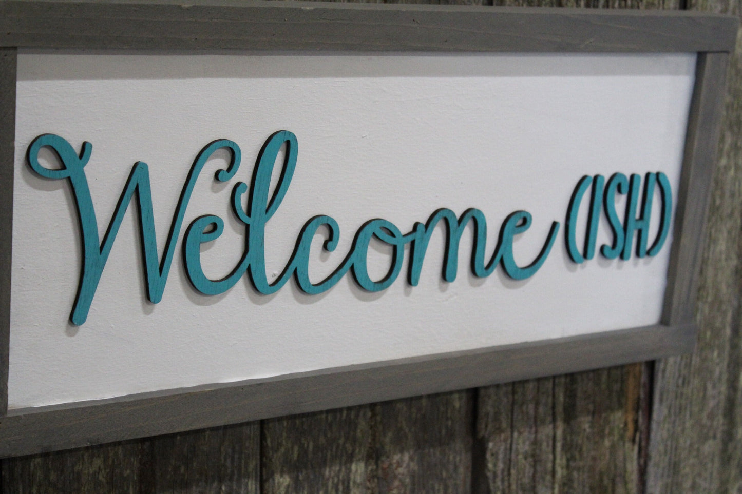 Welcome -ish Welcomeish Wood Sign 3D Raised Text Teal and Gray Font Script Funny Sign Farmhouse Rustic Primitive Framed Housewarming Gift