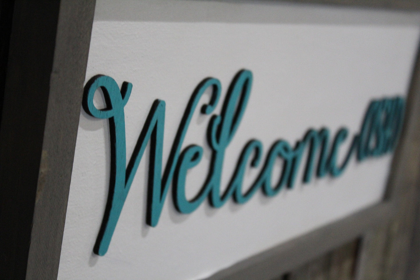 Welcome -ish Welcomeish Wood Sign 3D Raised Text Teal and Gray Font Script Funny Sign Farmhouse Rustic Primitive Framed Housewarming Gift