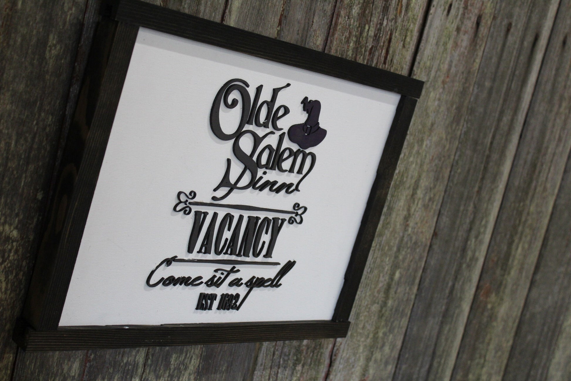 Old Salem Inn Halloween Sign Raised 3D Wood Black Vacancy Come Sit A Spell Witch Décor Decoration Wall Art Farmhouse Rustic Primitive