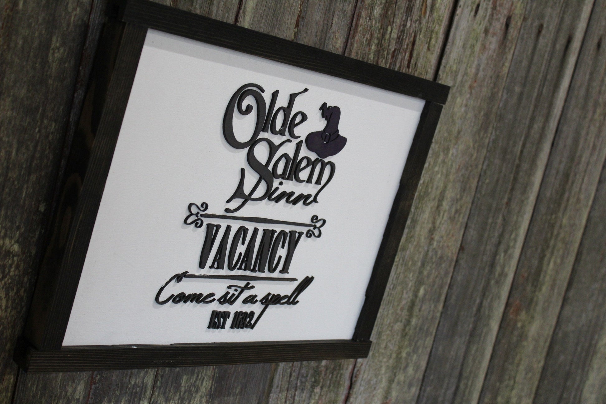 Old Salem Inn Halloween Sign Raised 3D Wood Black Vacancy Come Sit A Spell Witch Décor Decoration Wall Art Farmhouse Rustic Primitive