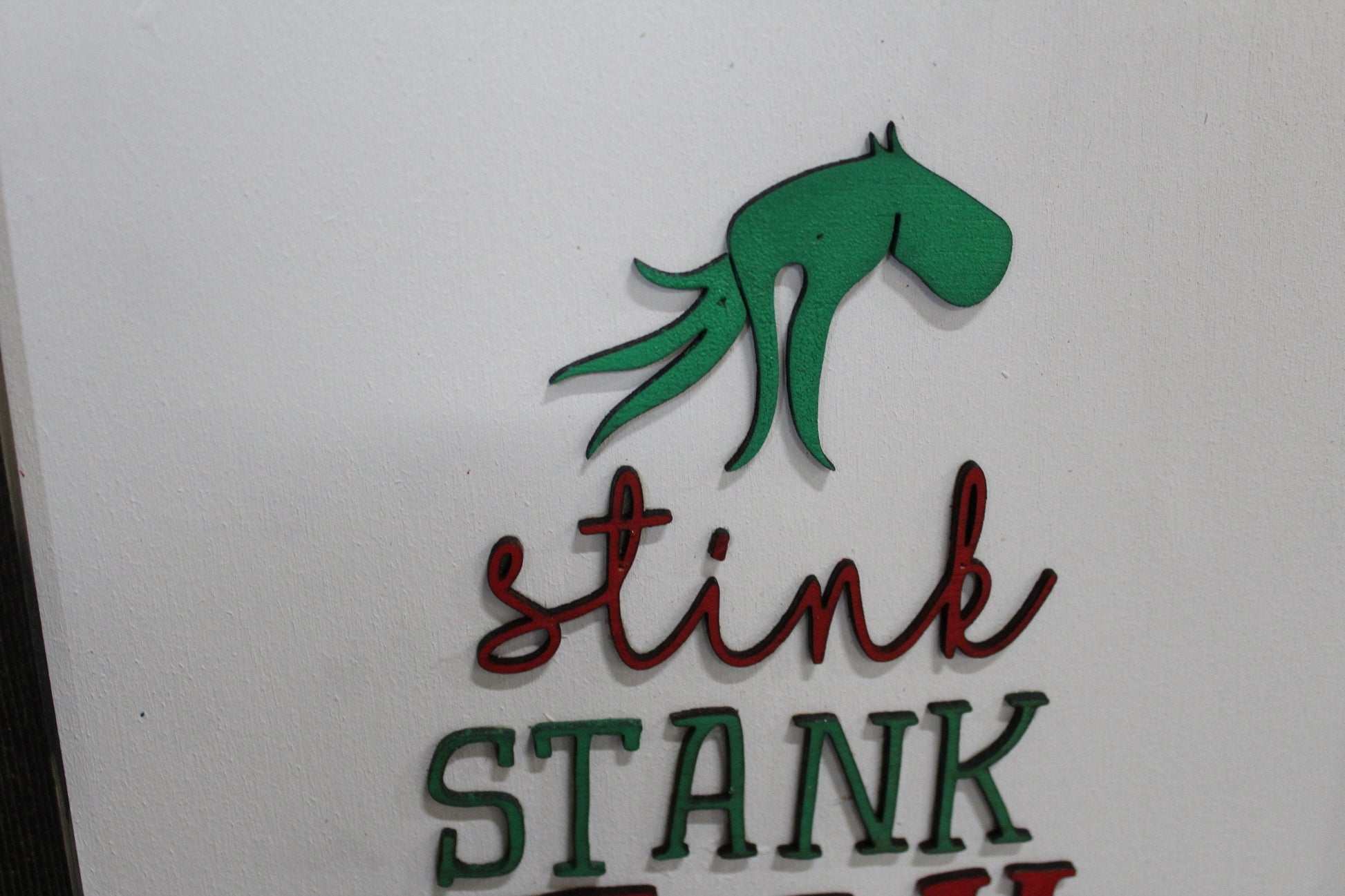 Stink Stank Stunk Sign Raised 3D Wood Mean One Christmas Décor Decoration Wall Art Farmhouse Rustic Primitive Fingers Smile Hand Festive