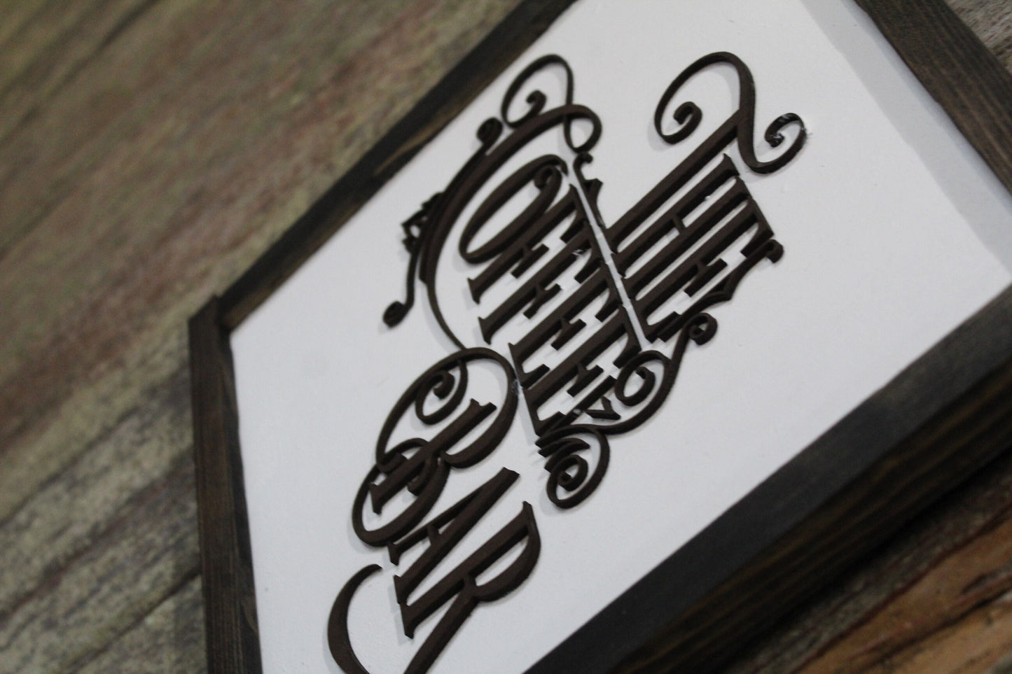The Coffee Bar Raised 3D Wood Black White Scroll Text Décor Decoration Wall Art Farmhouse Rustic Handmade Accessories Kitchen