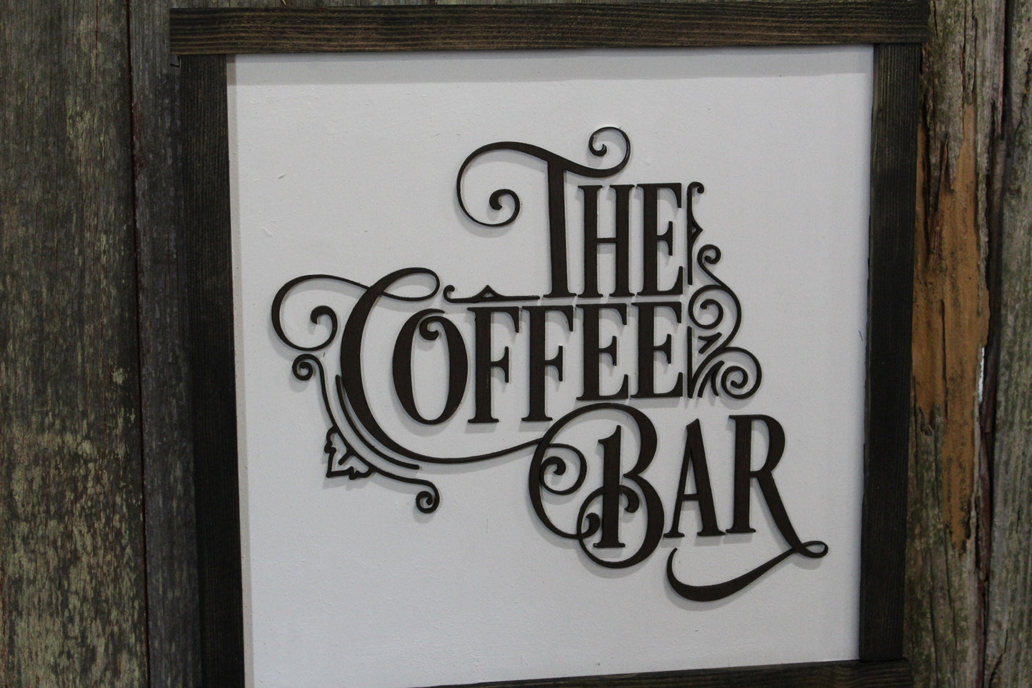 The Coffee Bar Raised 3D Wood Black White Scroll Text Décor Decoration Wall Art Farmhouse Rustic Handmade Accessories Kitchen
