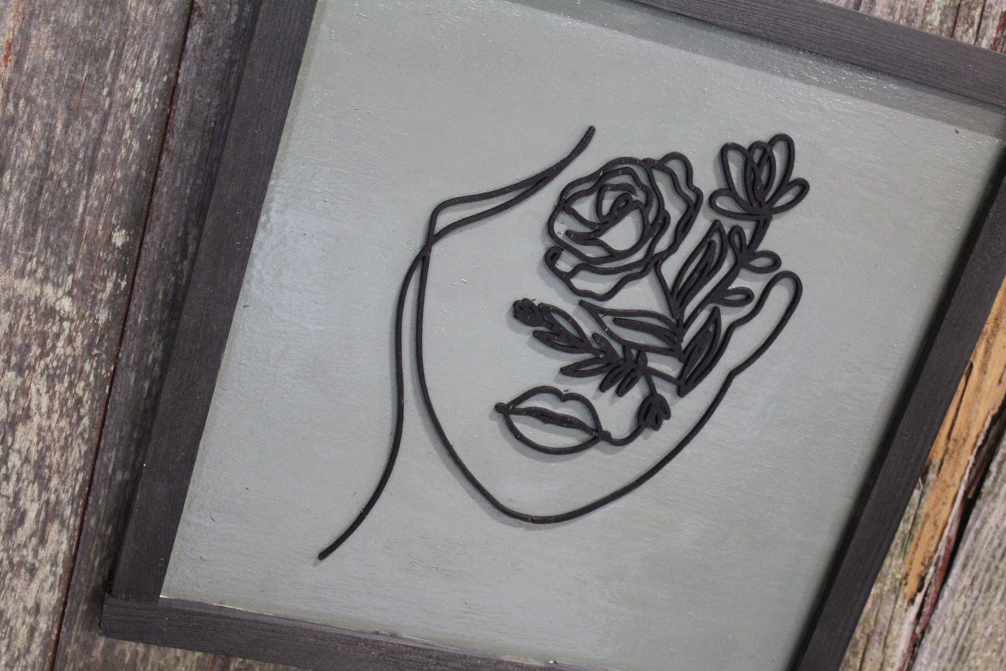 Woman's Face Lady Wood Sign Plant Flowers Organic Botanical Salon Beauty Shop 3D Raised Décor Decoration Minimalist Wall Art Handmade