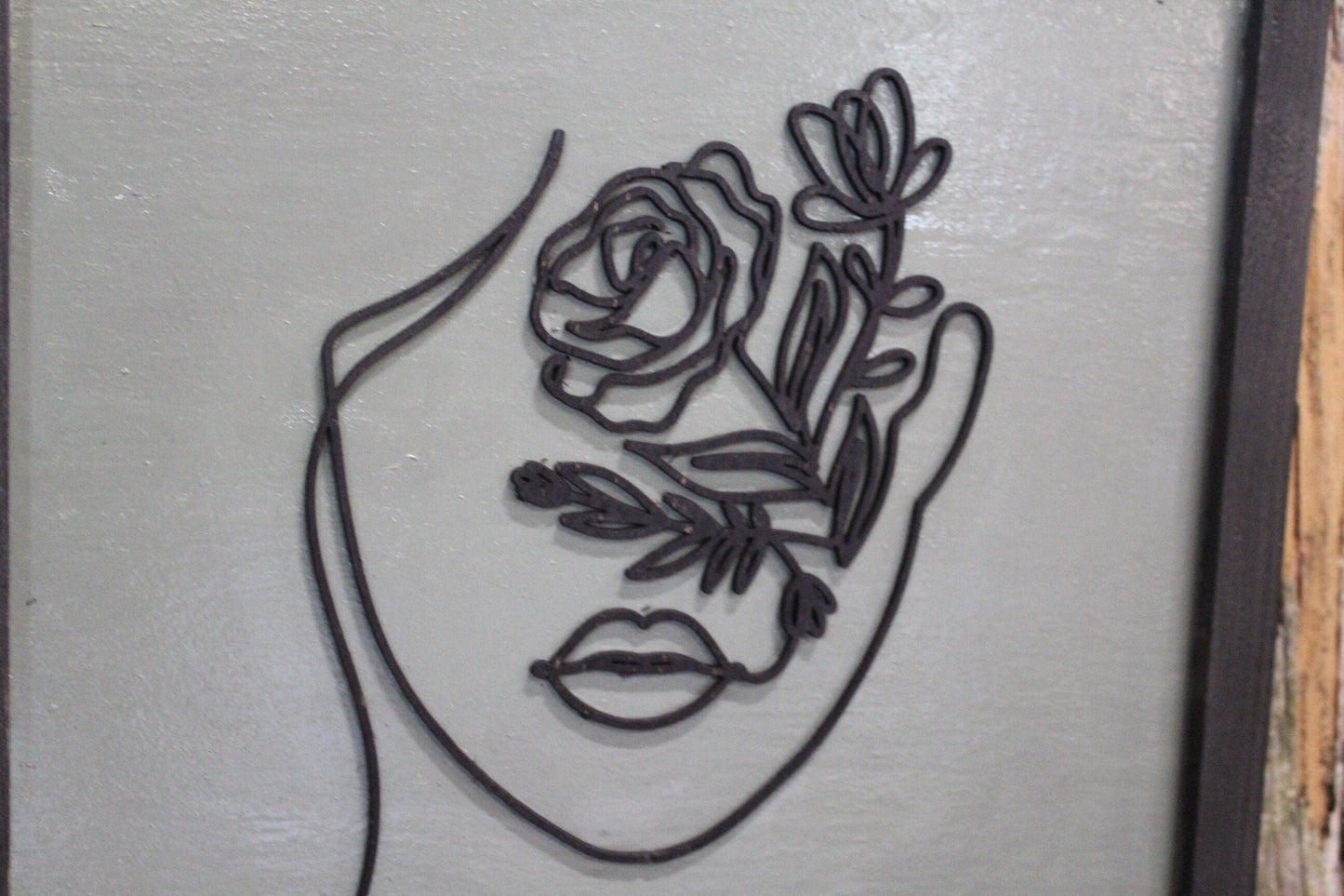 Woman's Face Lady Wood Sign Plant Flowers Organic Botanical Salon Beauty Shop 3D Raised Décor Decoration Minimalist Wall Art Handmade