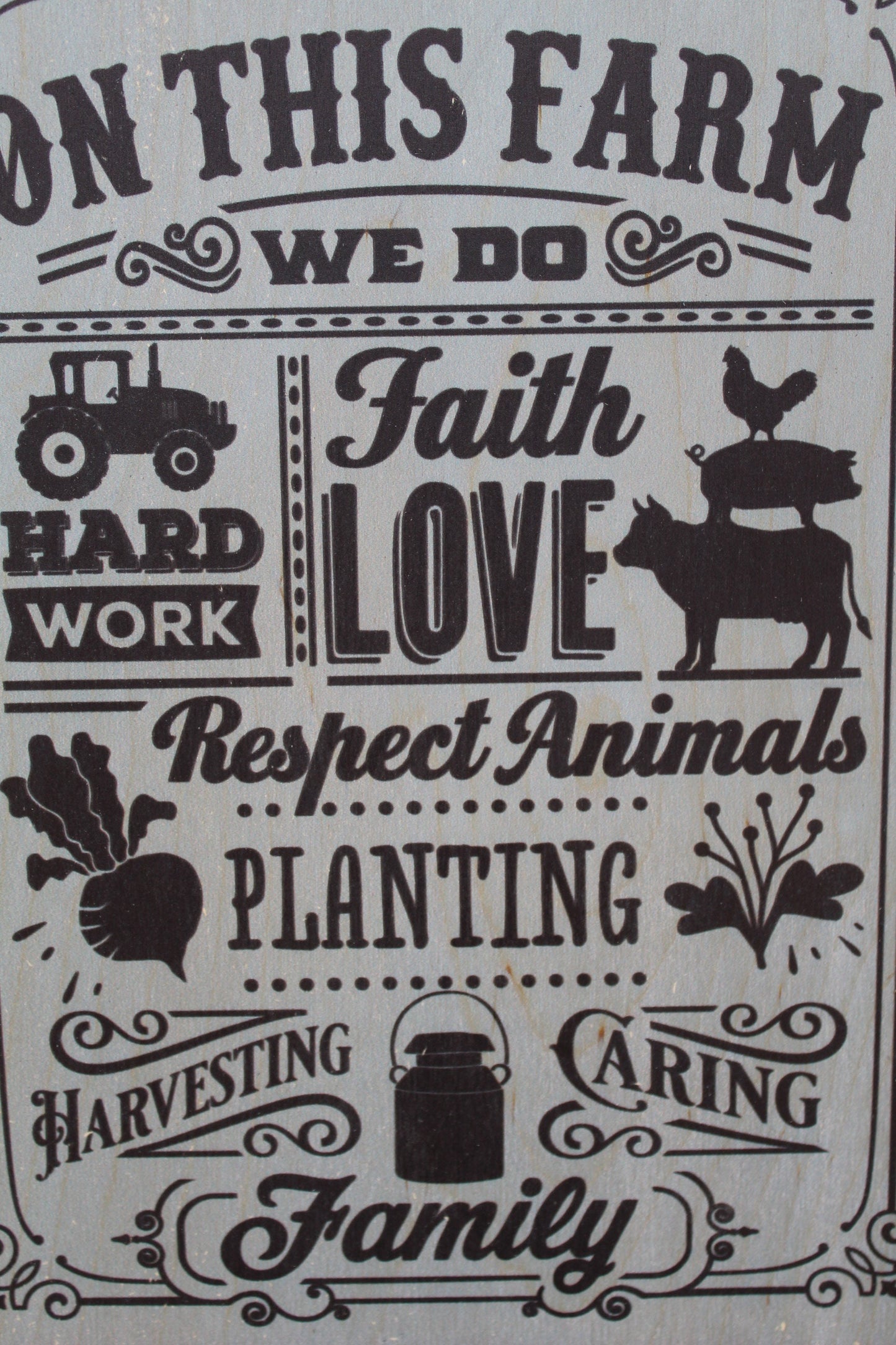 Farm Life Wood Sign On The Farm Love Work Tractor Faith Family Caring List of Quotes Farmhouse Rustic Barn Wood Decoration Pig Rooster Cow