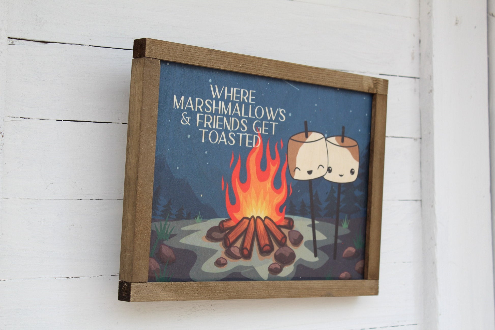 Campfire Sign Where Marshmallows and Friends Get Toasted Wood Sign Cute Kawaii Mellows Camp Fire Bonfire Funny Rustic Wall Art Wood