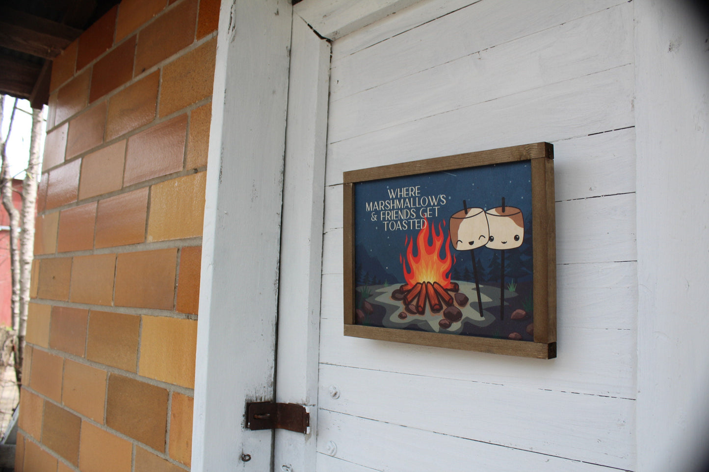 Campfire Sign Where Marshmallows and Friends Get Toasted Wood Sign Cute Kawaii Mellows Camp Fire Bonfire Funny Rustic Wall Art Wood