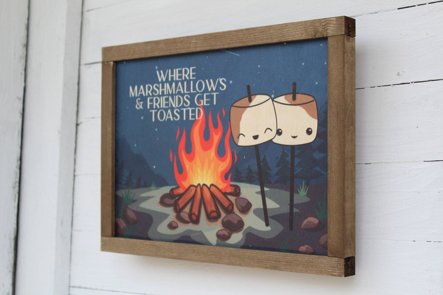 Campfire Sign Where Marshmallows and Friends Get Toasted Wood Sign Cute Kawaii Mellows Camp Fire Bonfire Funny Rustic Wall Art Wood