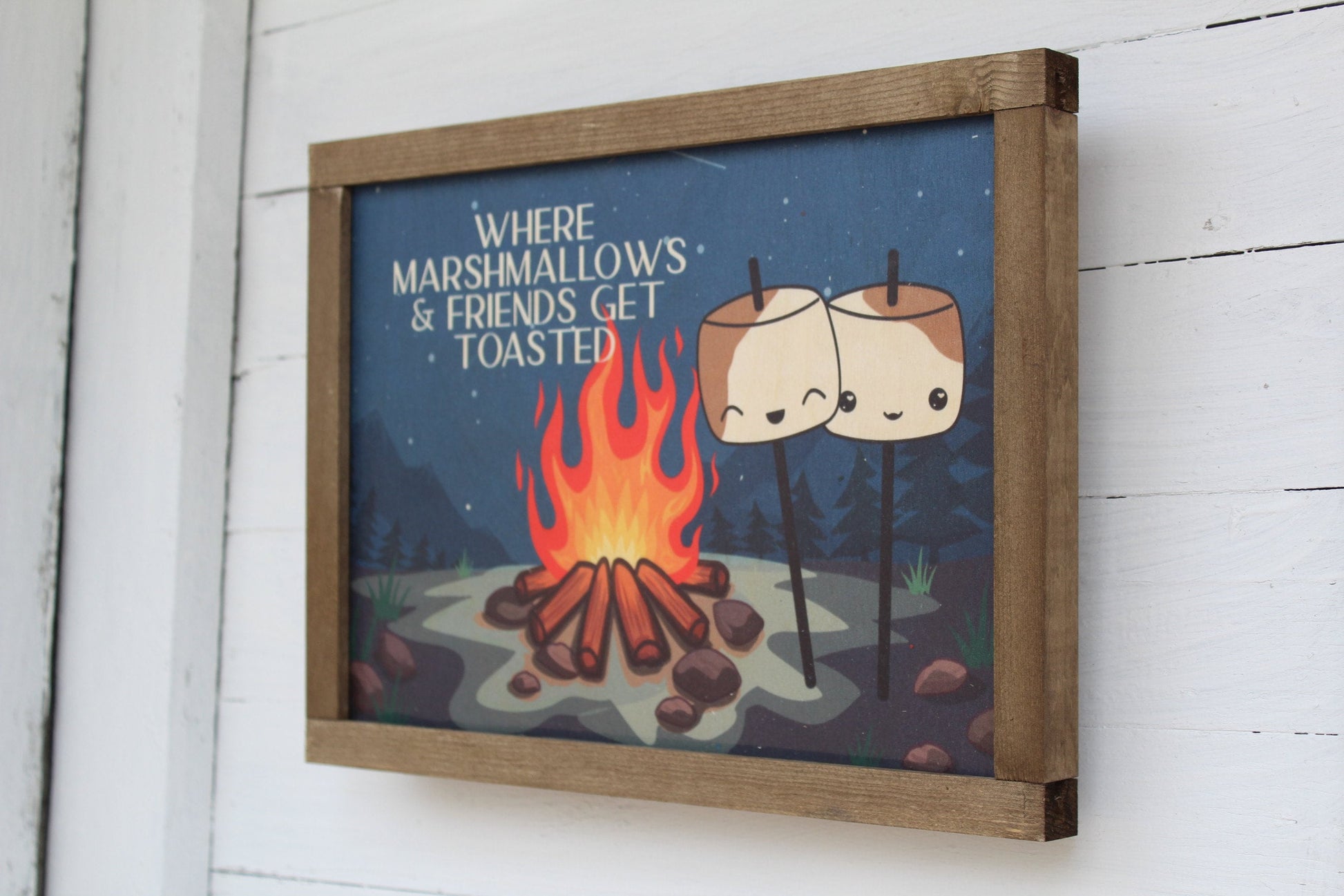 Campfire Sign Where Marshmallows and Friends Get Toasted Wood Sign Cute Kawaii Mellows Camp Fire Bonfire Funny Rustic Wall Art Wood