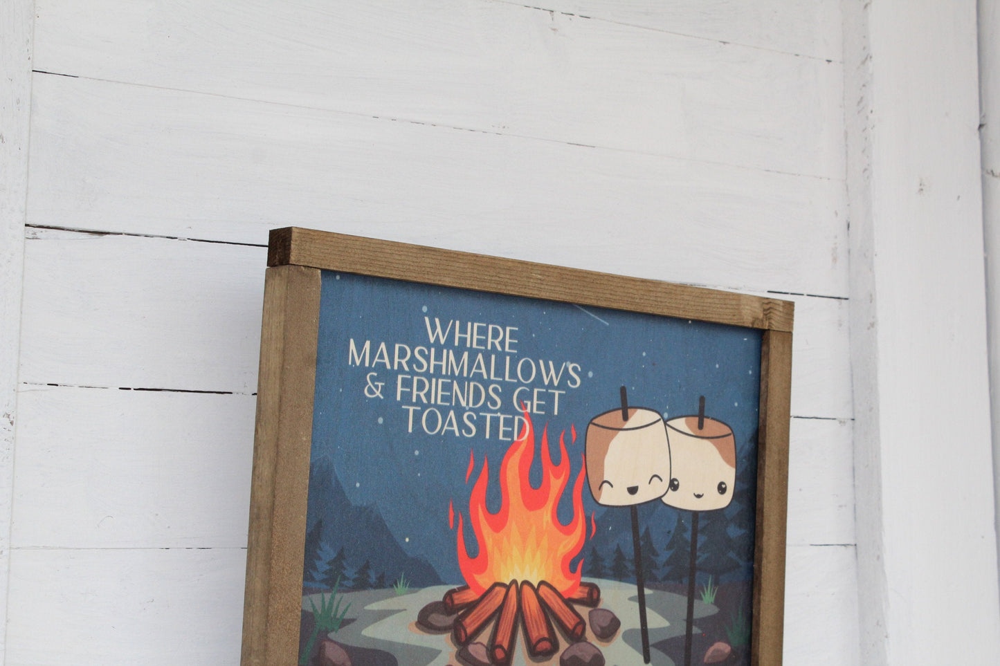 Campfire Sign Where Marshmallows and Friends Get Toasted Wood Sign Cute Kawaii Mellows Camp Fire Bonfire Funny Rustic Wall Art Wood