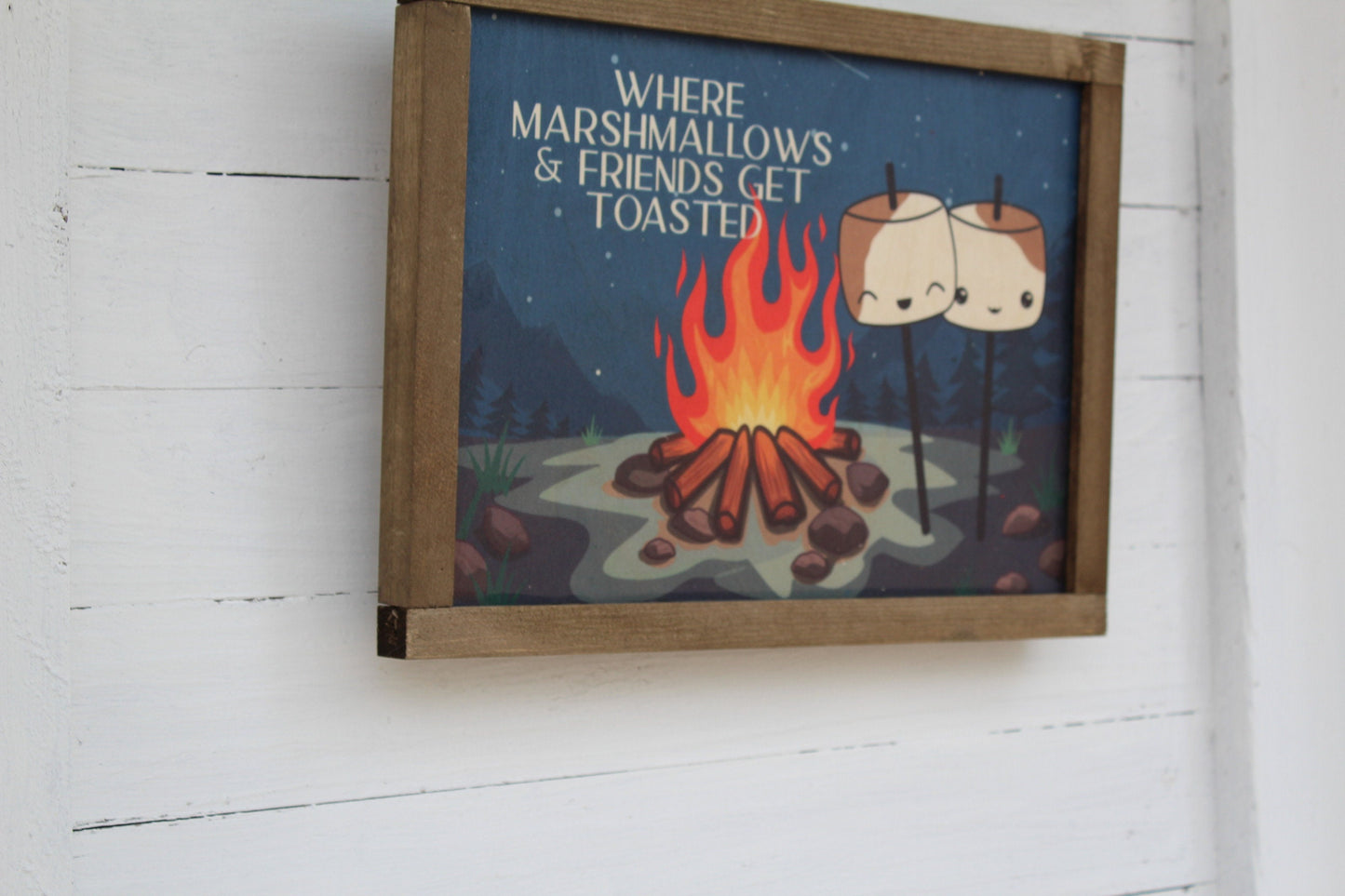 Campfire Sign Where Marshmallows and Friends Get Toasted Wood Sign Cute Kawaii Mellows Camp Fire Bonfire Funny Rustic Wall Art Wood