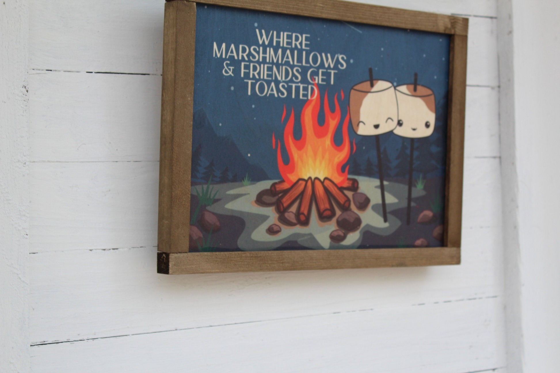 Campfire Sign Where Marshmallows and Friends Get Toasted Wood Sign Cute Kawaii Mellows Camp Fire Bonfire Funny Rustic Wall Art Wood