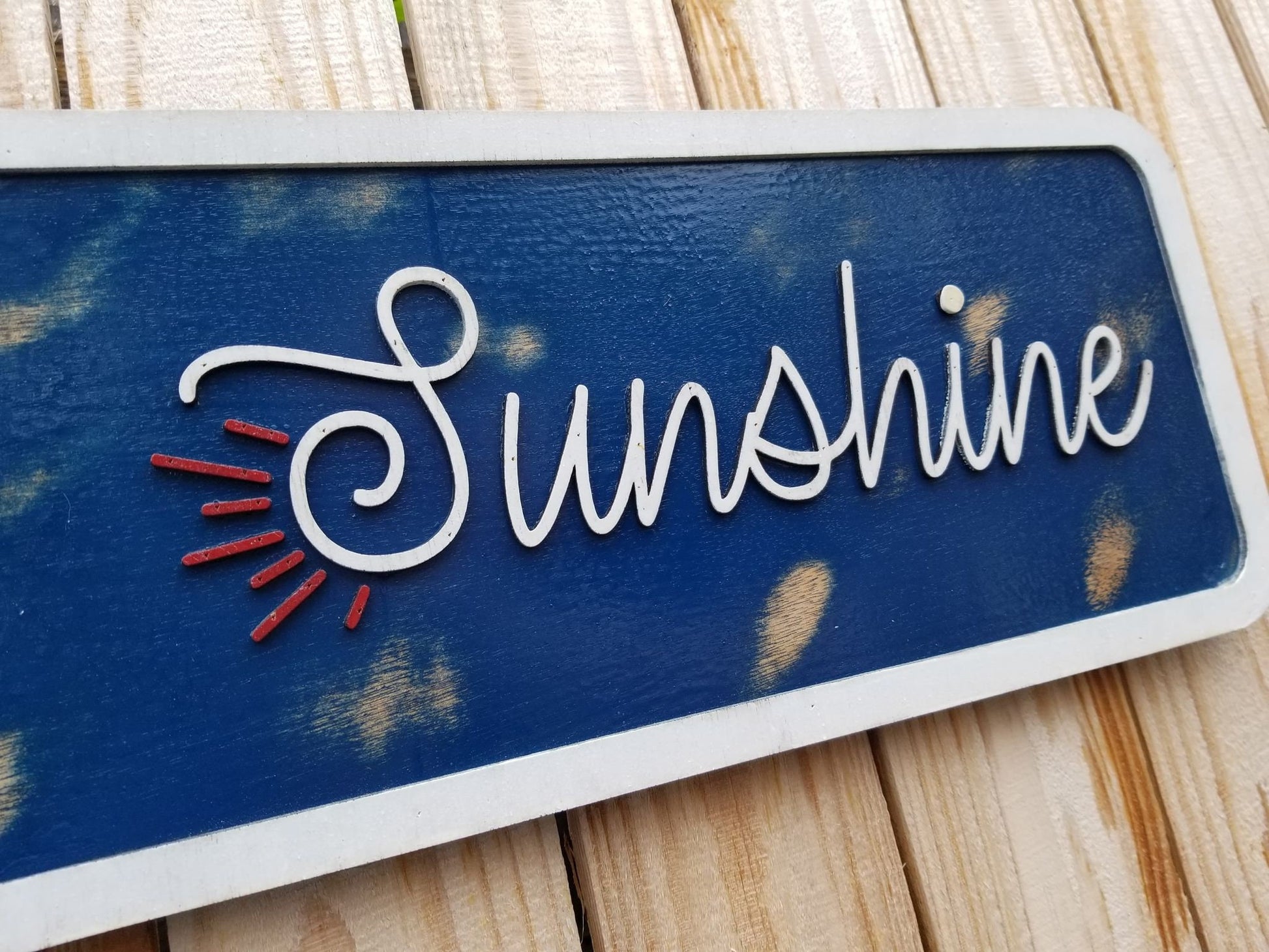 Bonfires and Sunshine Raised Text Wood Sign Camping Rustic Red White Blue Handmade 3D Patriotic Summer Outdoors Porch Sign Garden Fire