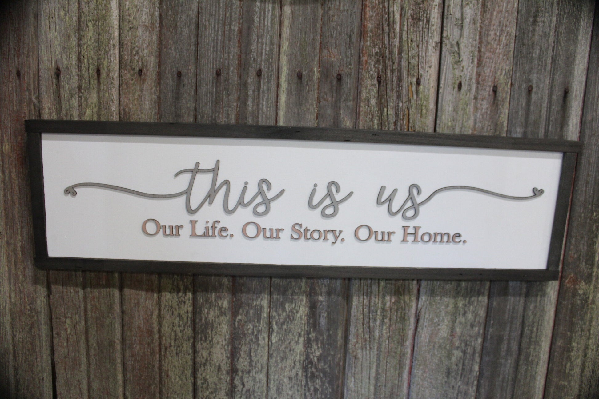 This is Us Our Life Our Story Our Home Large family sign wood fireplace living room dinning room shabby cottage chic farmhouse Pink and Gray
