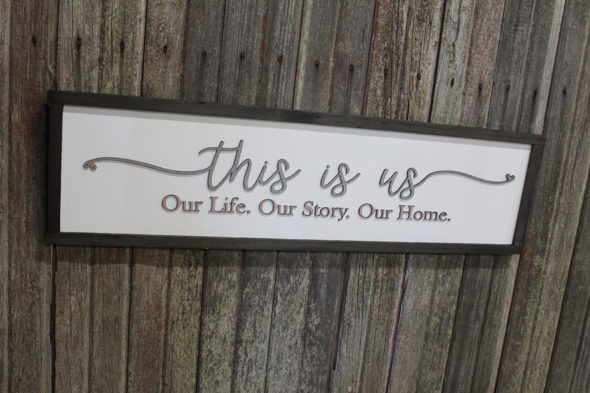 This is Us Our Life Our Story Our Home Large family sign wood fireplace living room dinning room shabby cottage chic farmhouse Pink and Gray