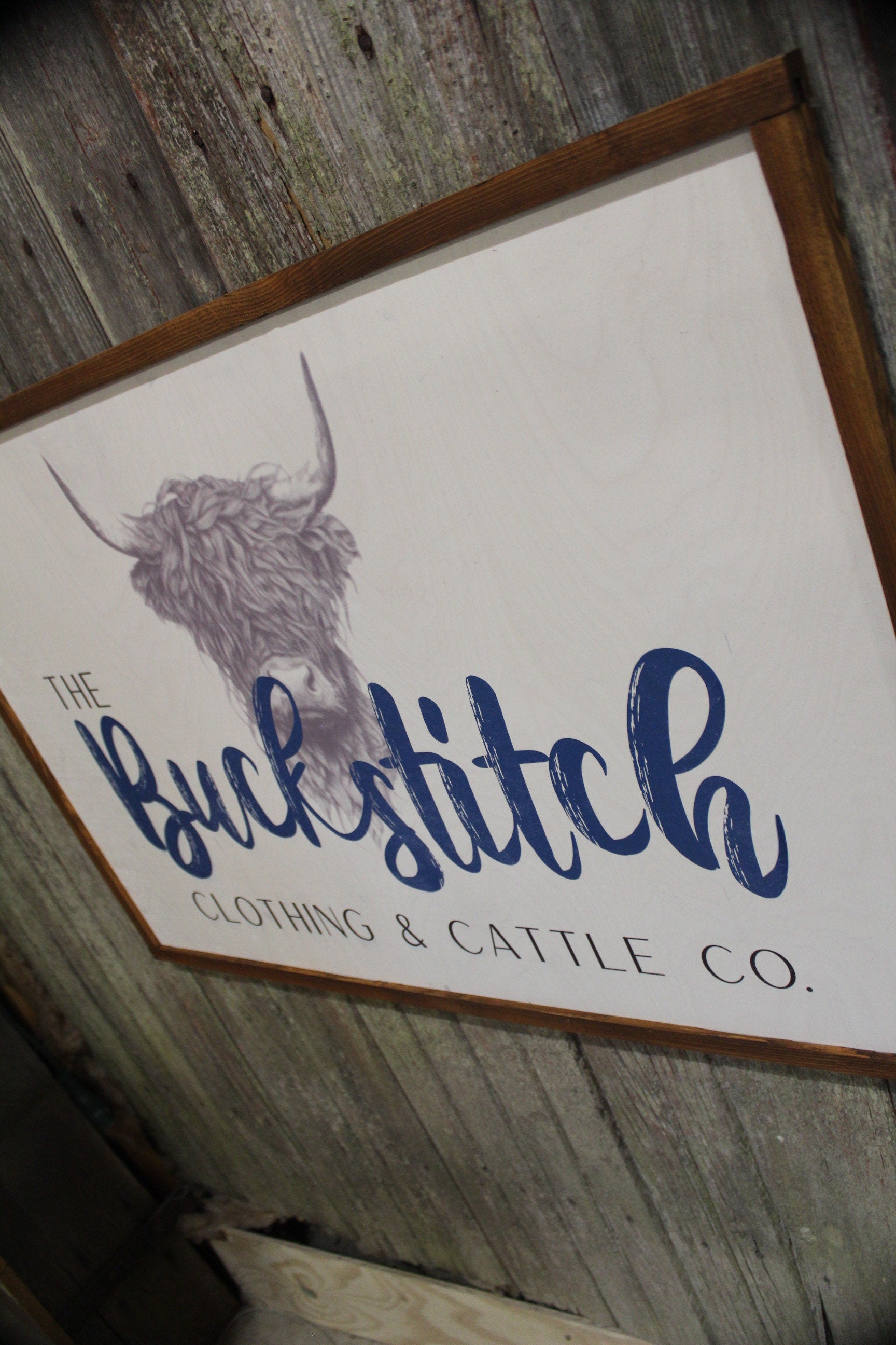 Highland Cow Custom Ranch Sign Logo Printed Over Sized Large Cow Cattle Your Business Logo Scottish Western Rustic Cabin Wood Decoration Art