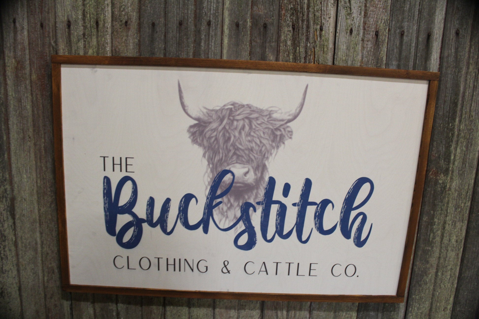 Highland Cow Custom Ranch Sign Logo Printed Over Sized Large Cow Cattle Your Business Logo Scottish Western Rustic Cabin Wood Decoration Art