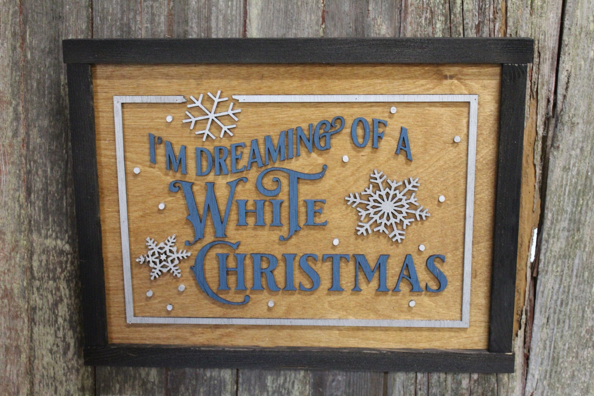 I'm Dreaming of a White Christmas Wood Sign Decoration Winter 3D Raised Text Country Farmhouse Cabin Decor Snowflake Merry Nostalgic Vintage