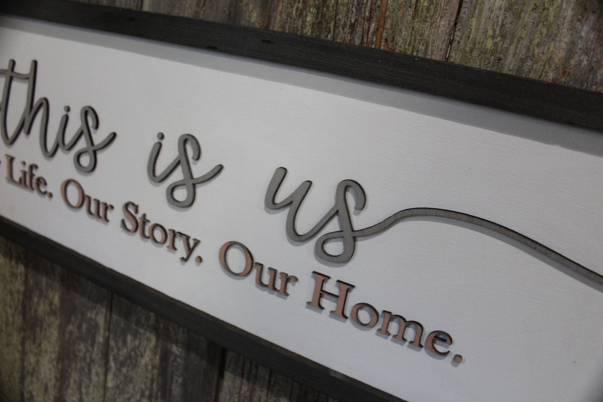 This is Us Our Life Our Story Our Home Large family sign wood fireplace living room dinning room shabby cottage chic farmhouse Pink and Gray