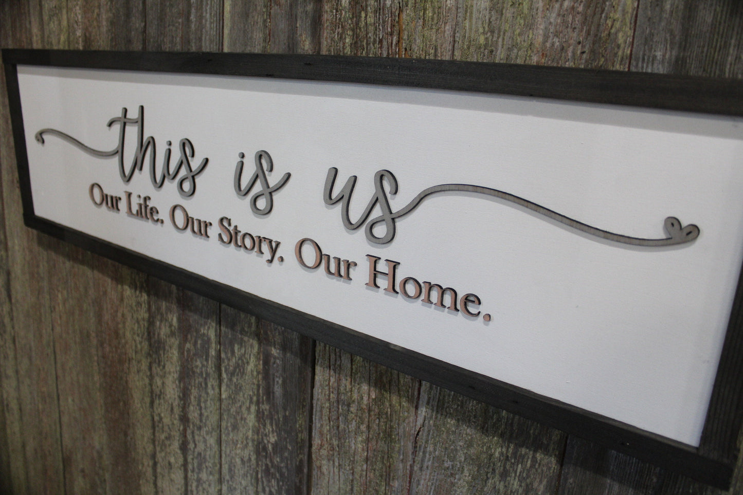 This is Us Our Life Our Story Our Home Large family sign wood fireplace living room dinning room shabby cottage chic farmhouse Pink and Gray